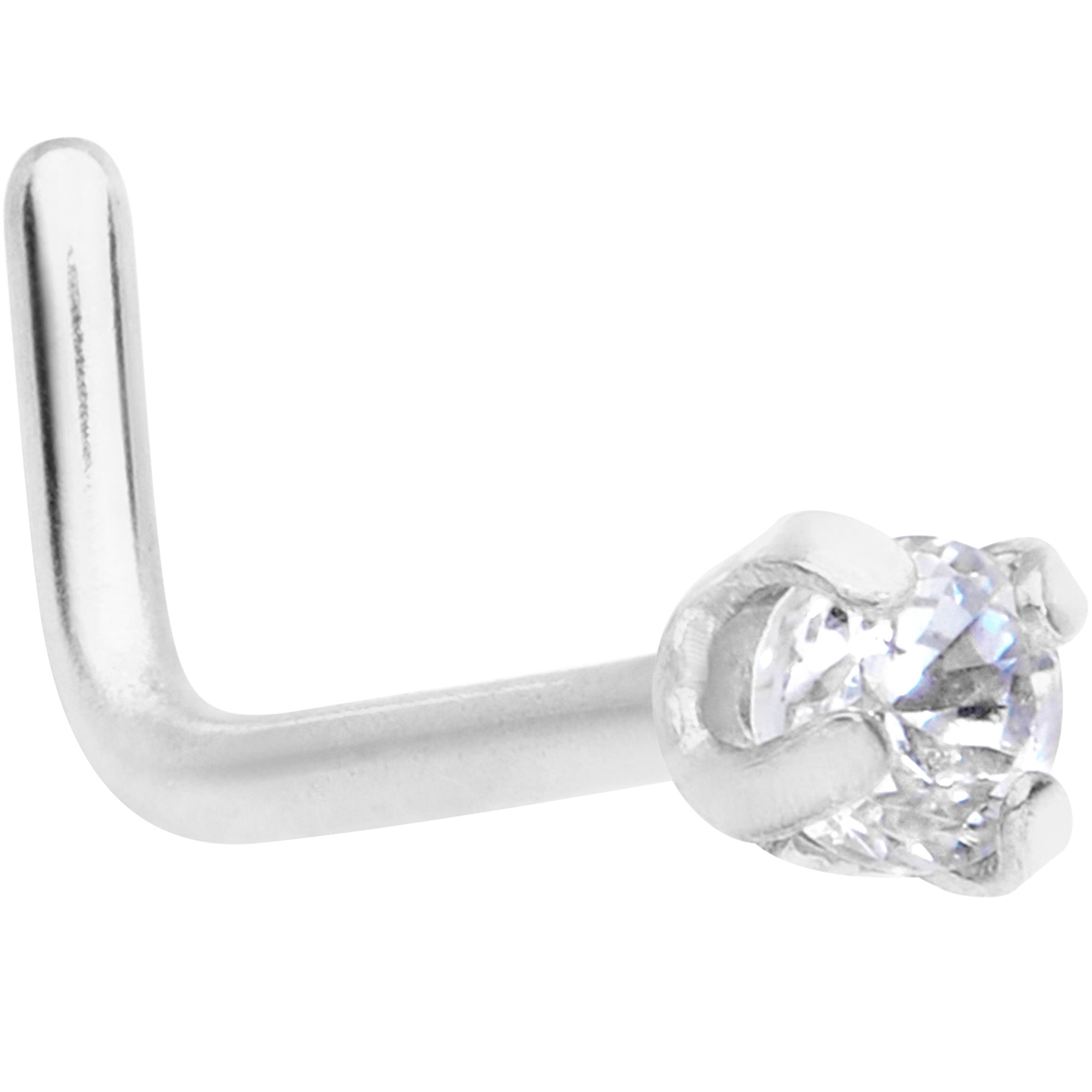 20 Gauge 1/4 Clear 2mm CZ Gem L Shaped Nose Ring