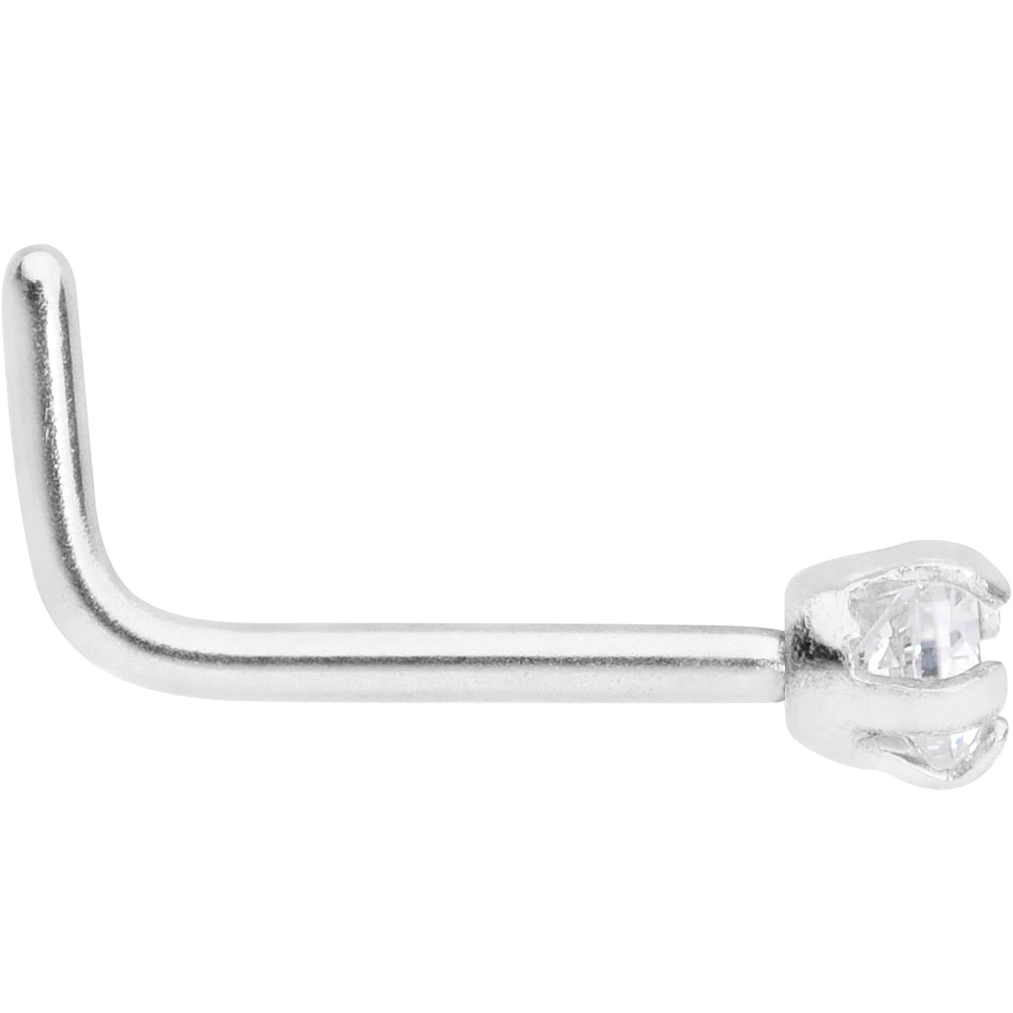 20 Gauge 1/4 Clear 2mm CZ Gem L Shaped Nose Ring