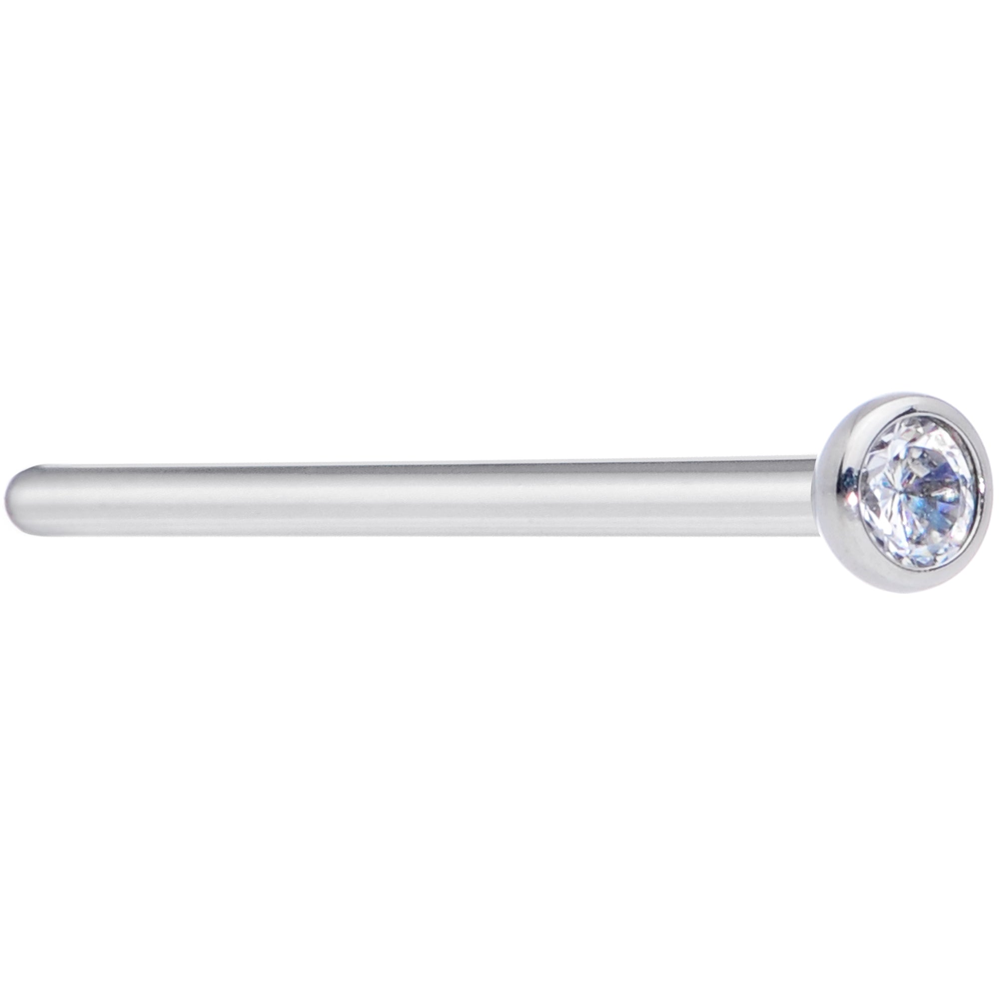 18 Gauge 3/4 Clear CZ Gem Grade 23 Titanium Fishtail Nose Ring 2.5mm