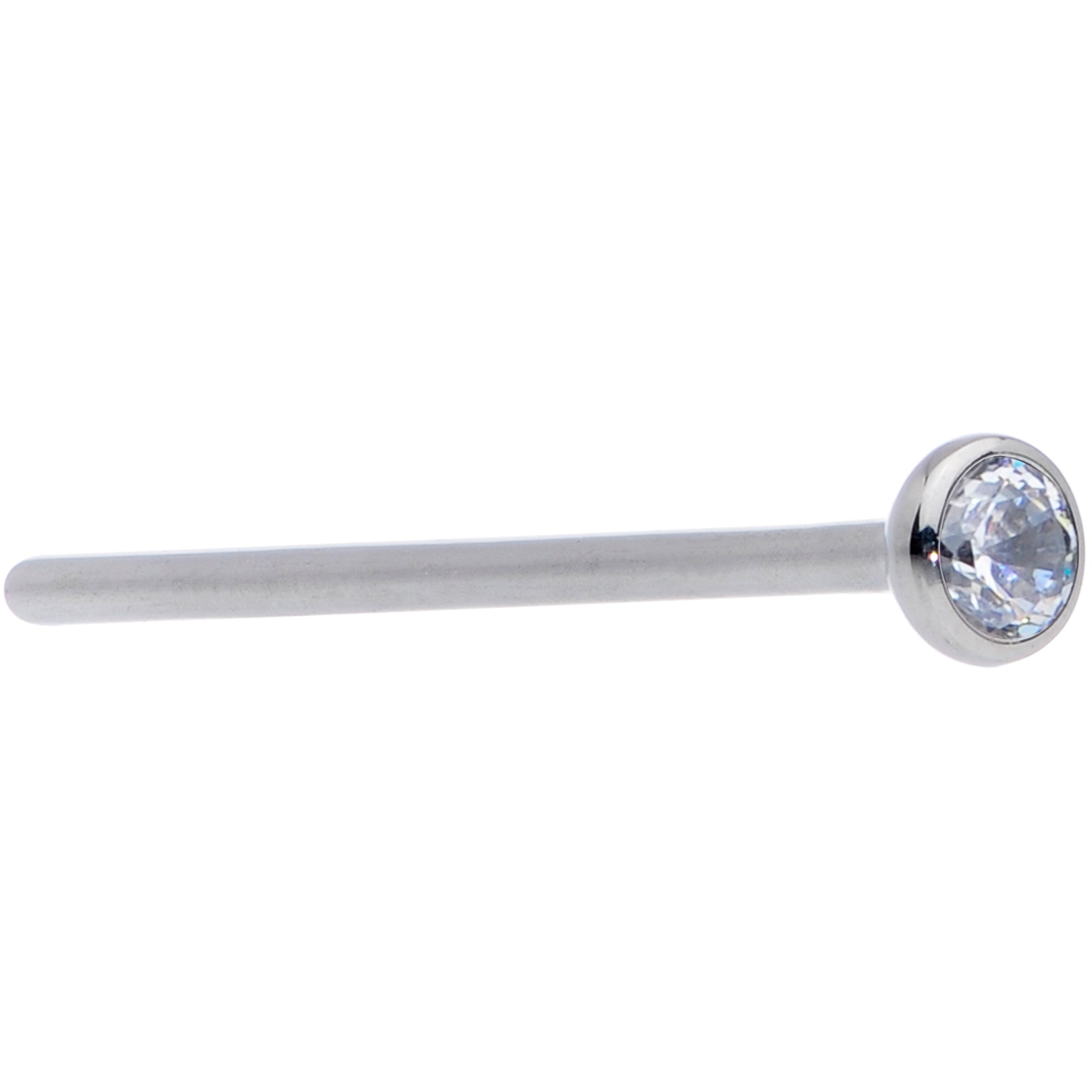 20 Gauge 3/4 Clear CZ Gem Grade 23 Titanium Fishtail Nose Ring 2.5mm