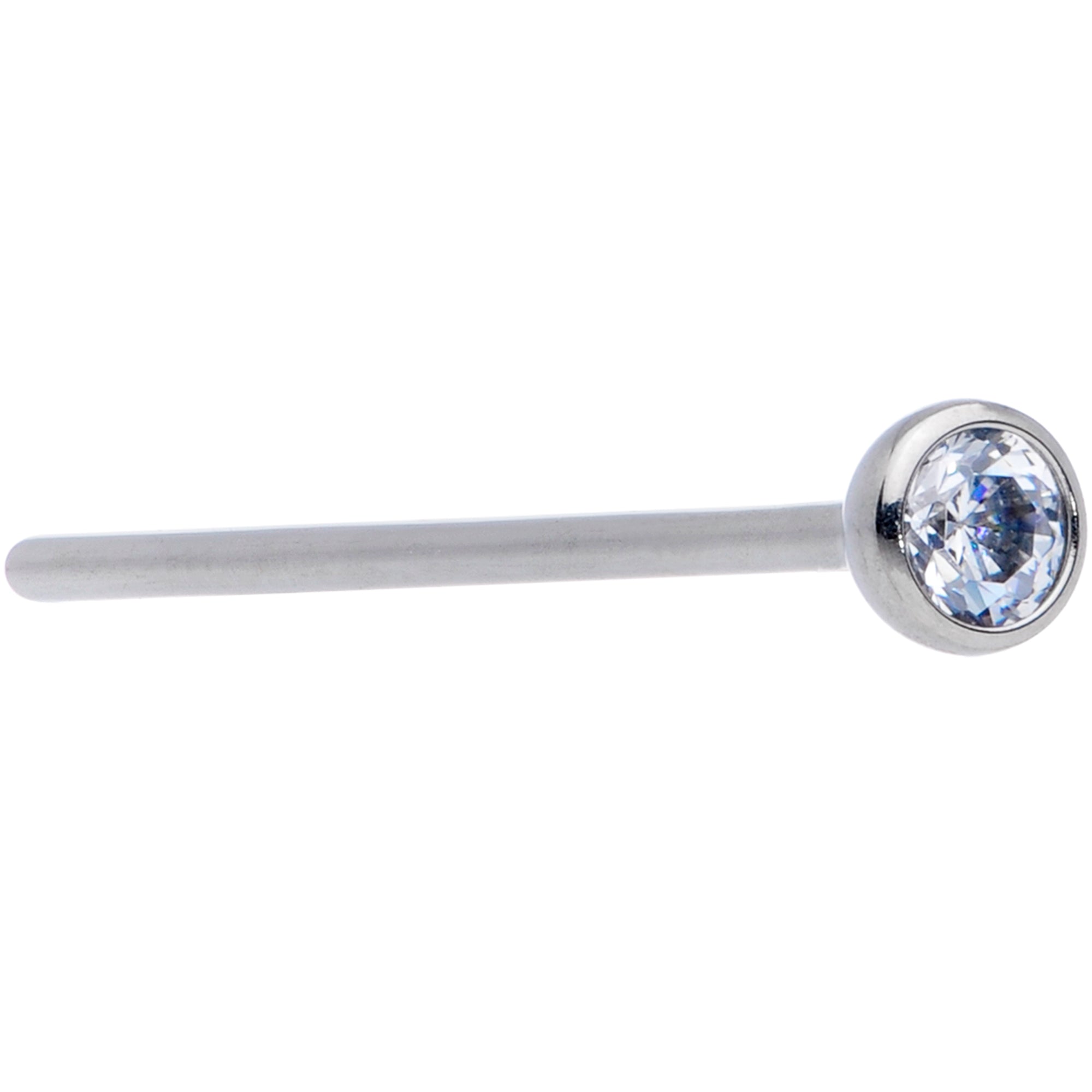 20 Gauge 3/4 Clear CZ Gem Grade 23 Titanium Fishtail Nose Ring 3mm