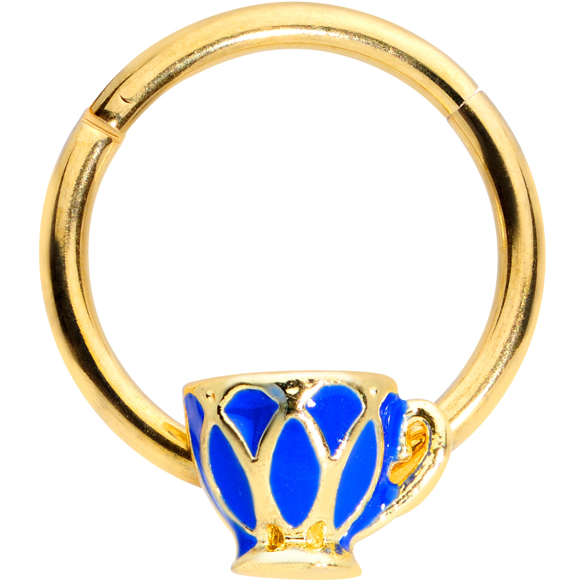 16 Gauge 3/8 Gold Tone Blue Teacup Septum Clicker