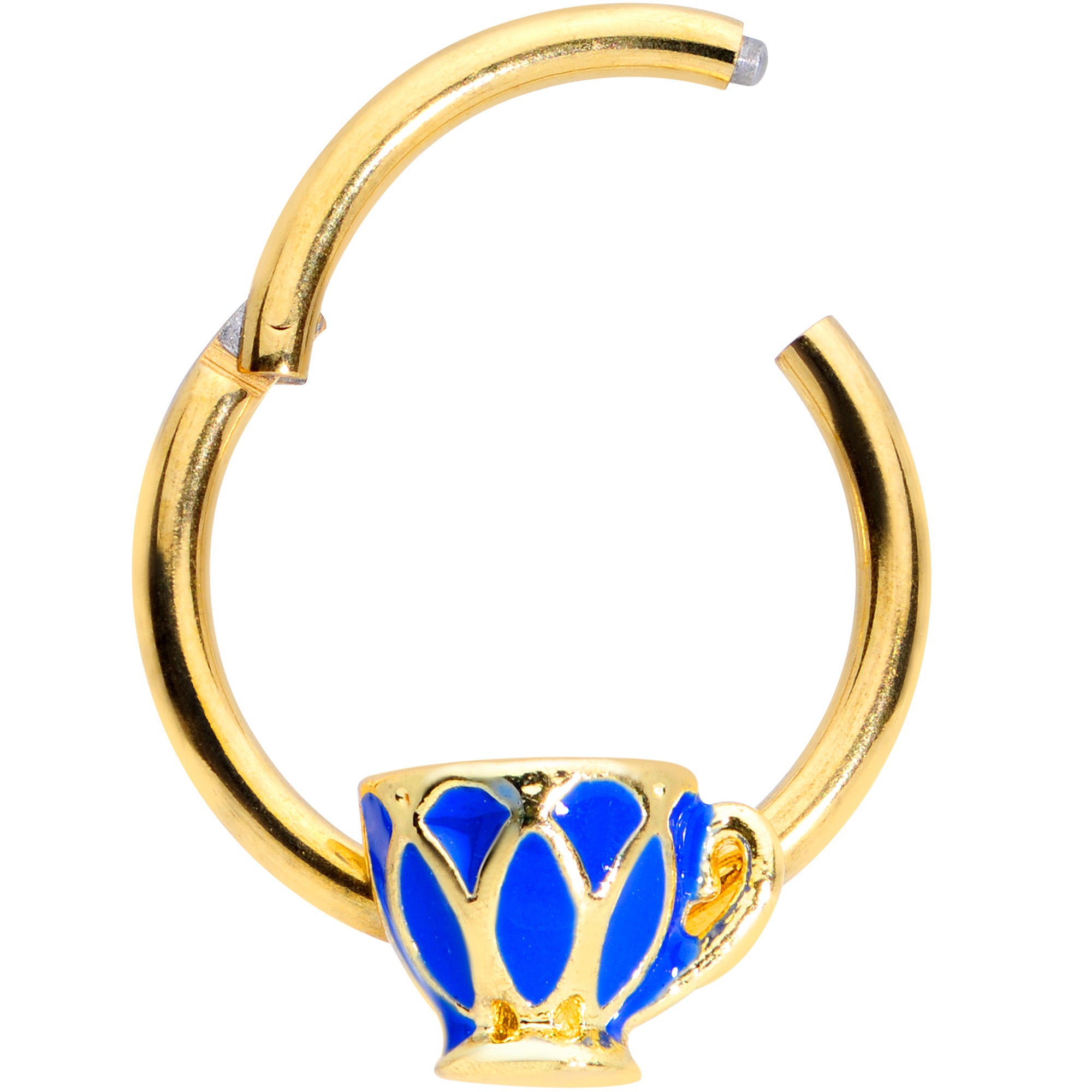 16 Gauge 3/8 Gold Tone Blue Teacup Septum Clicker