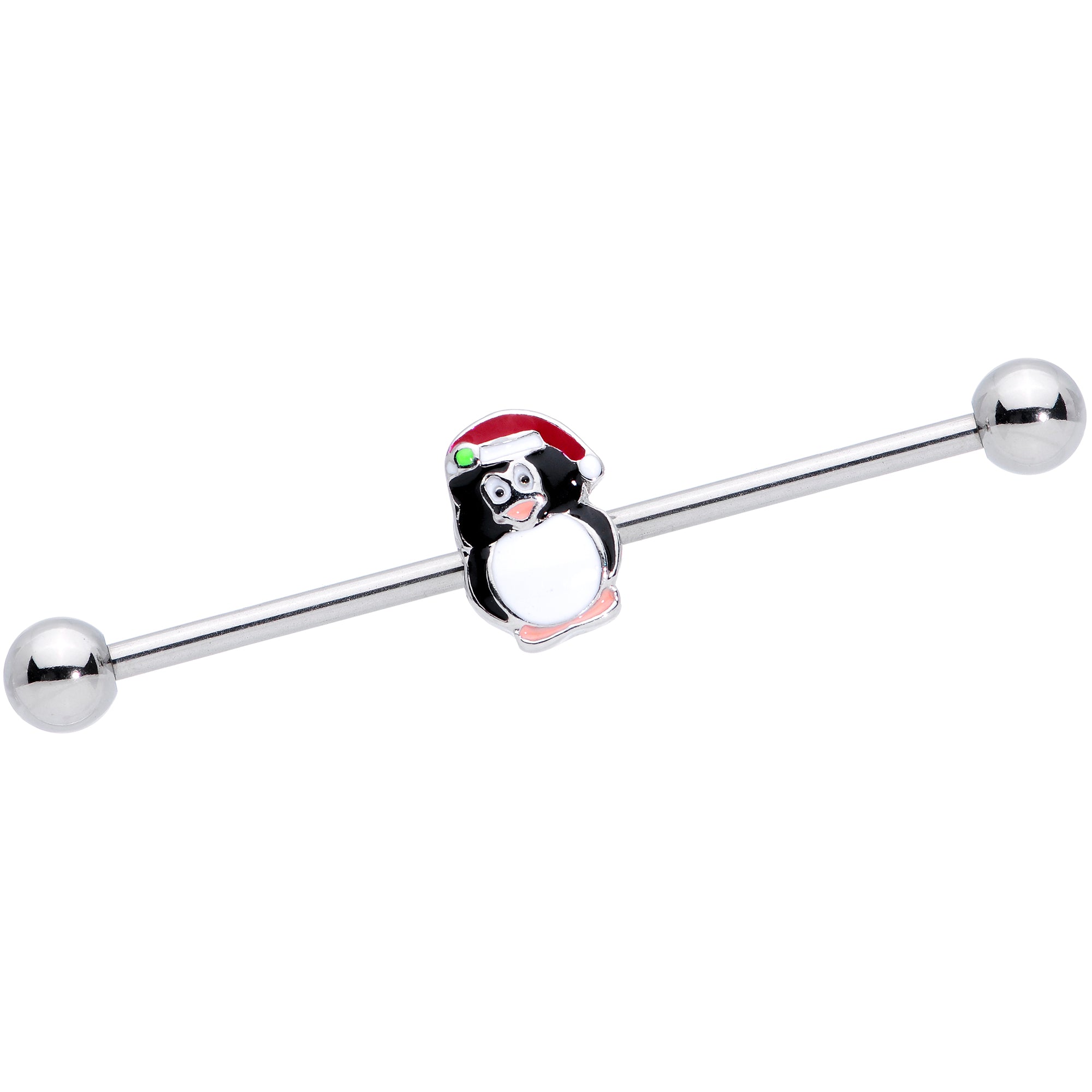 14 Gauge Santa Hat Penguin Christmas Industrial Barbell 38mm