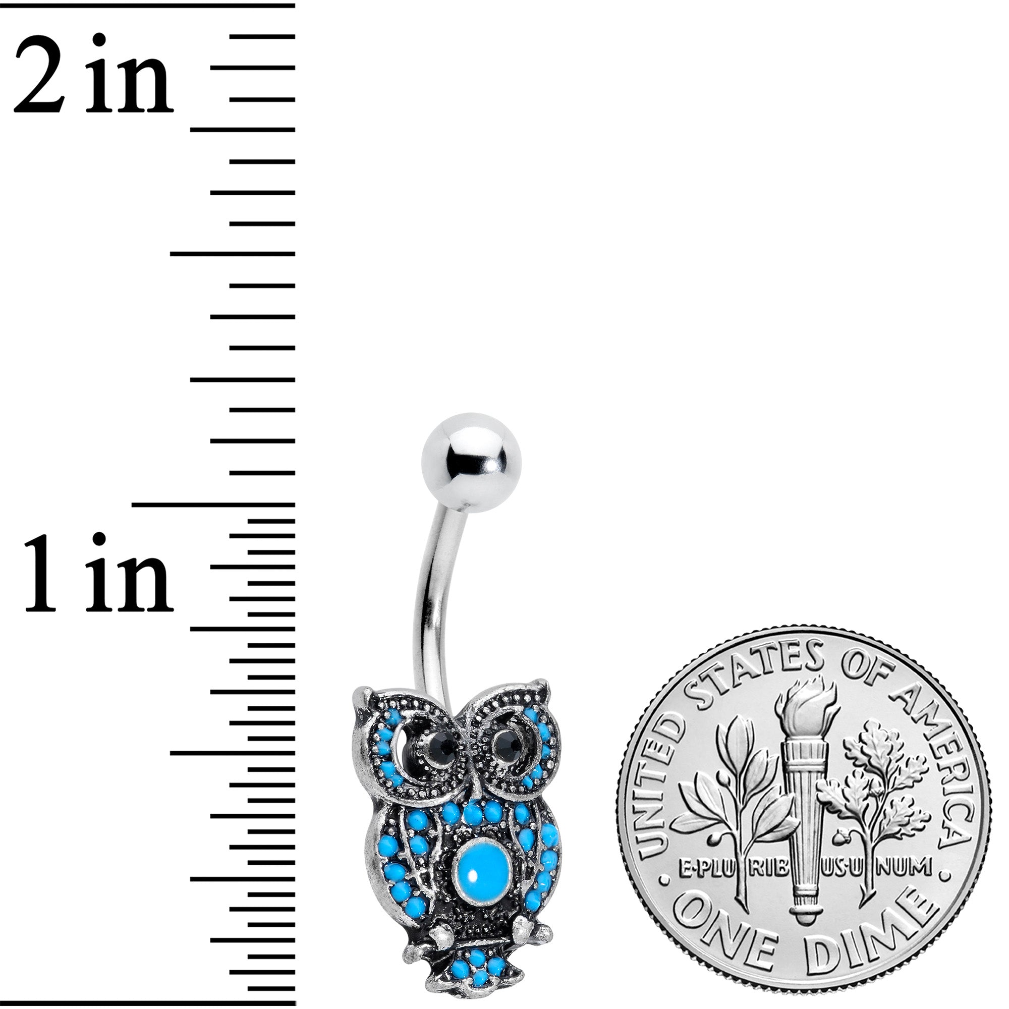 Black Gem Ornate Blue Orb Owl Belly Ring