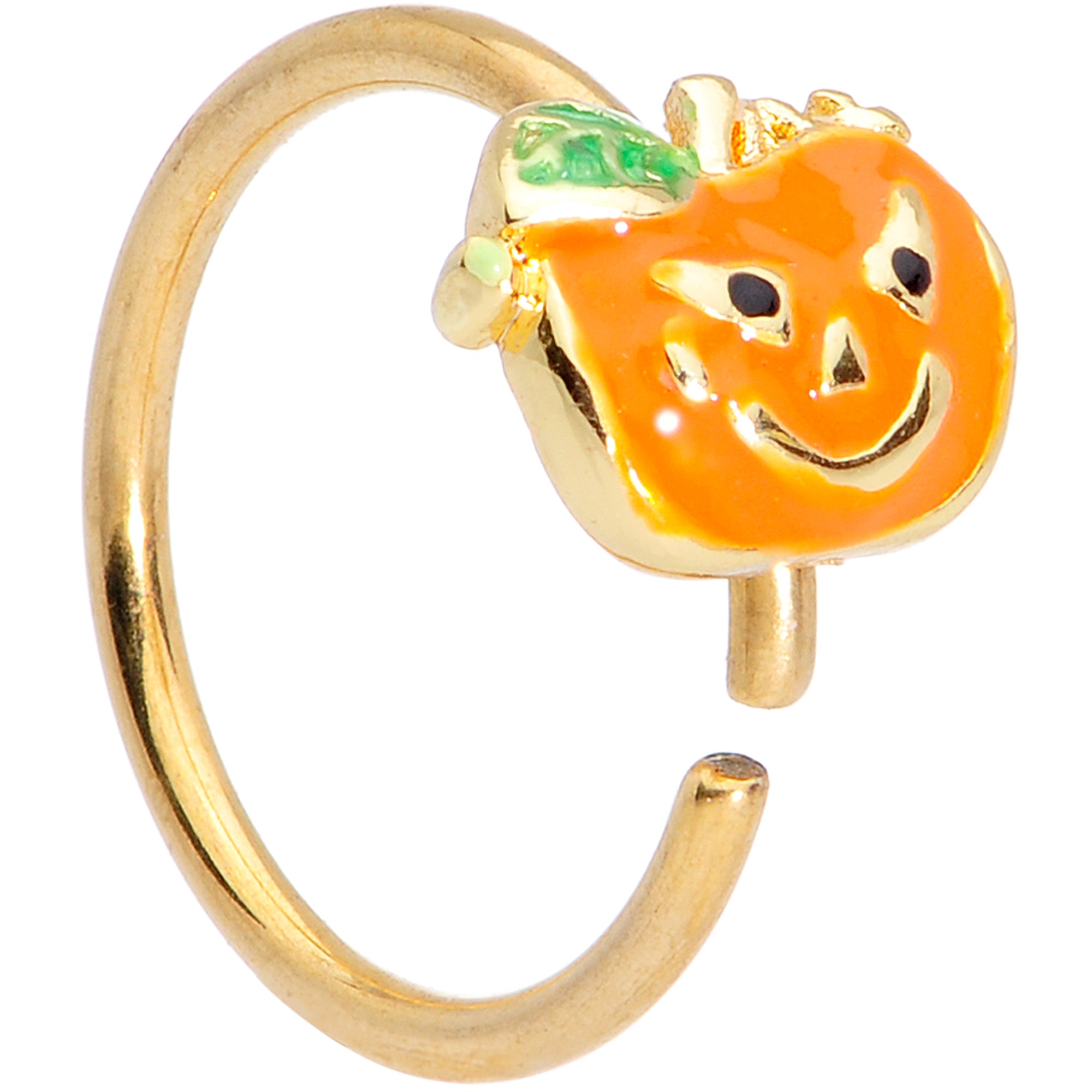 20 Gauge 5/16 Gold Tone Pumpkin Halloween Nose Hoop