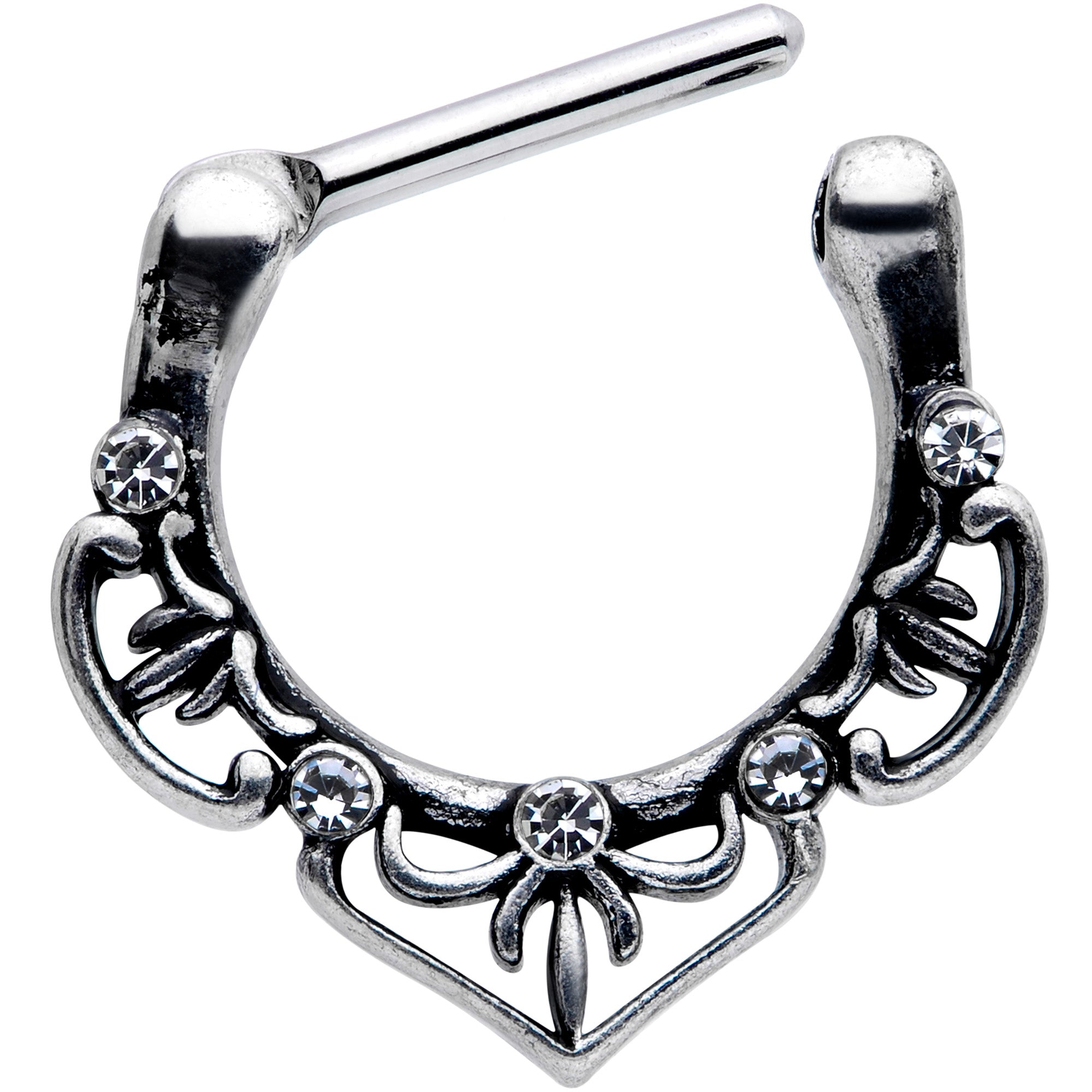 16 Gauge 5/16 Clear Gem Graceful Bows Septum Clicker