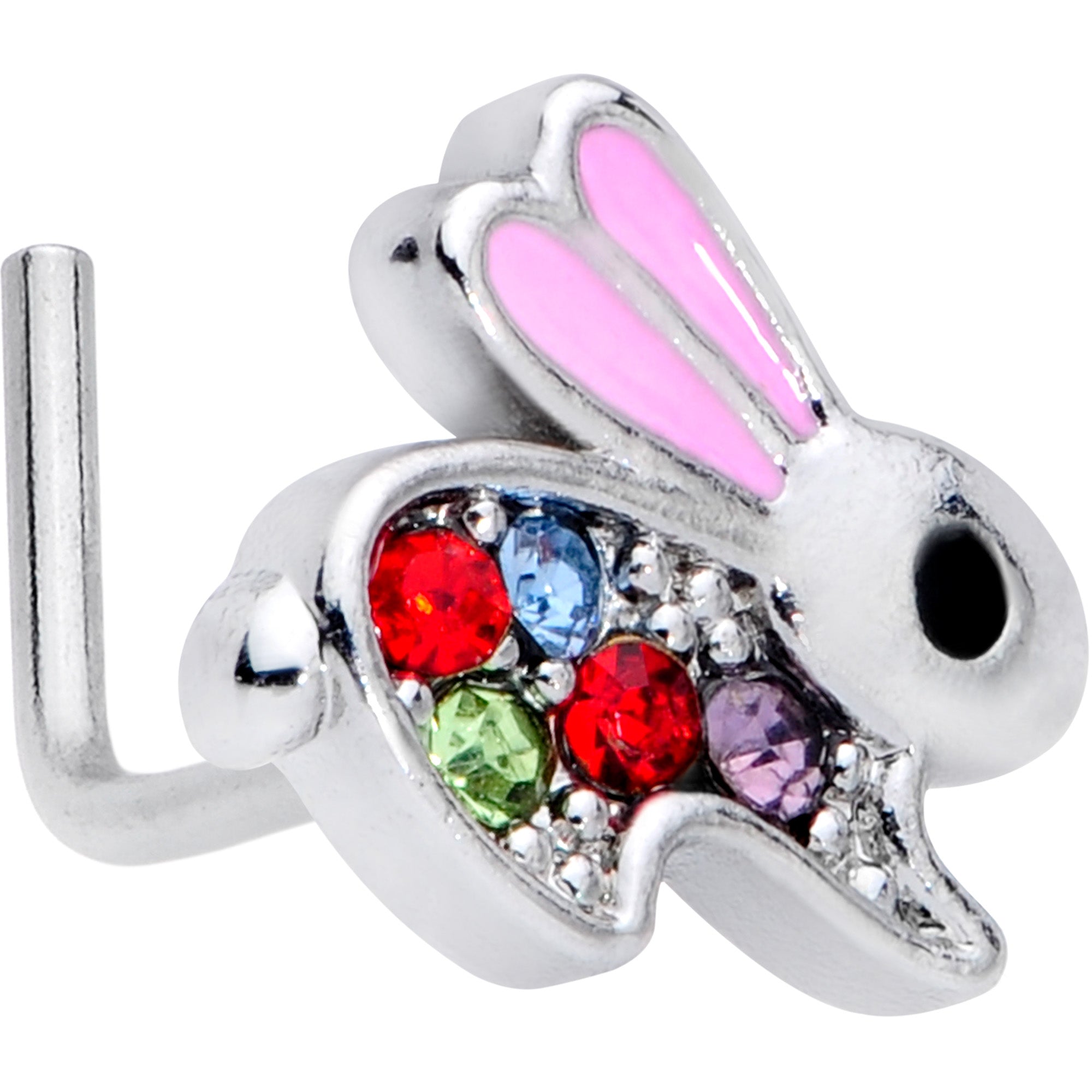 20 Gauge 7mm Red Gem Bunny Rabbit L Shaped Nose Ring