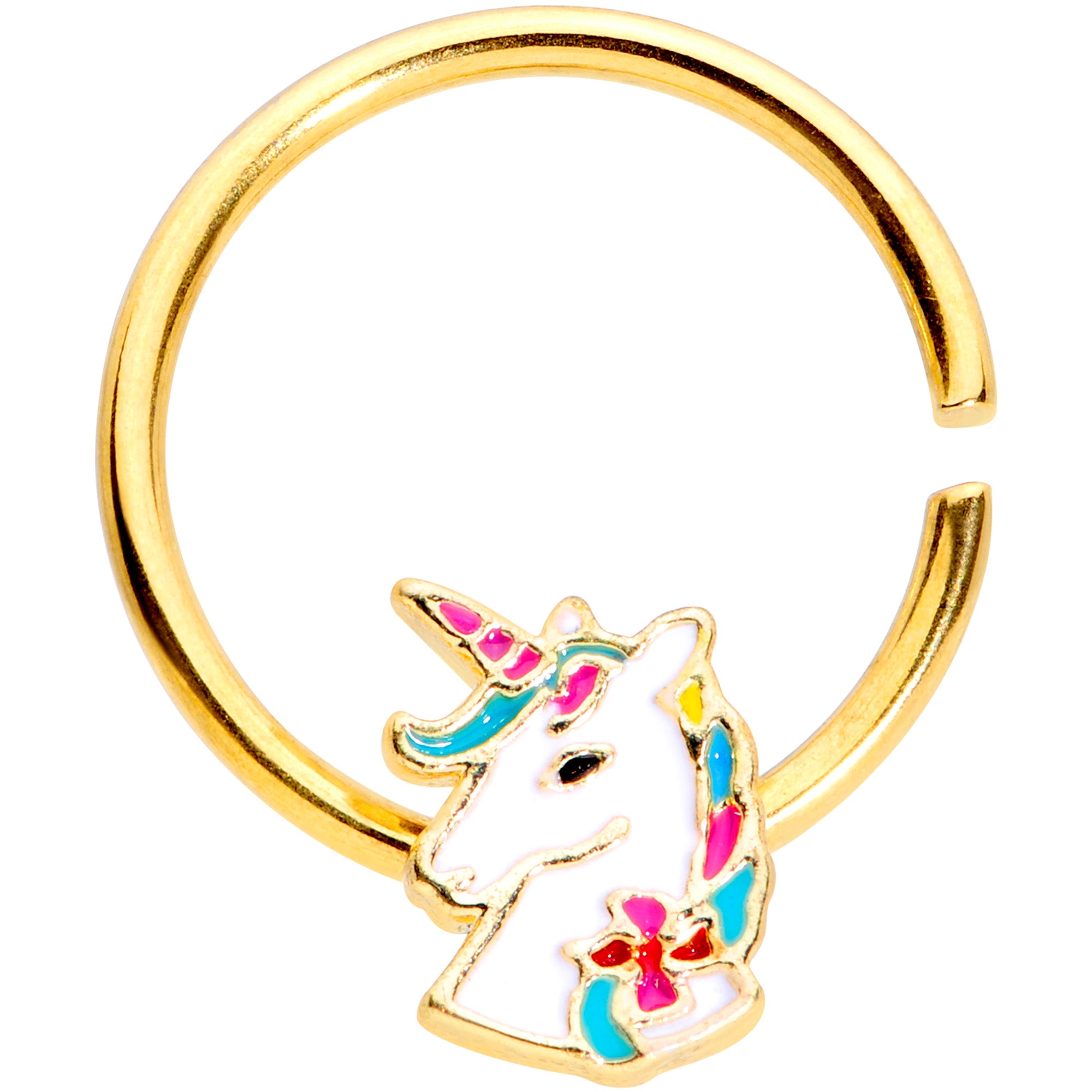 18 Gauge 3/8 Gold Tone Rainbow Unicorn Seamless Circular Ring