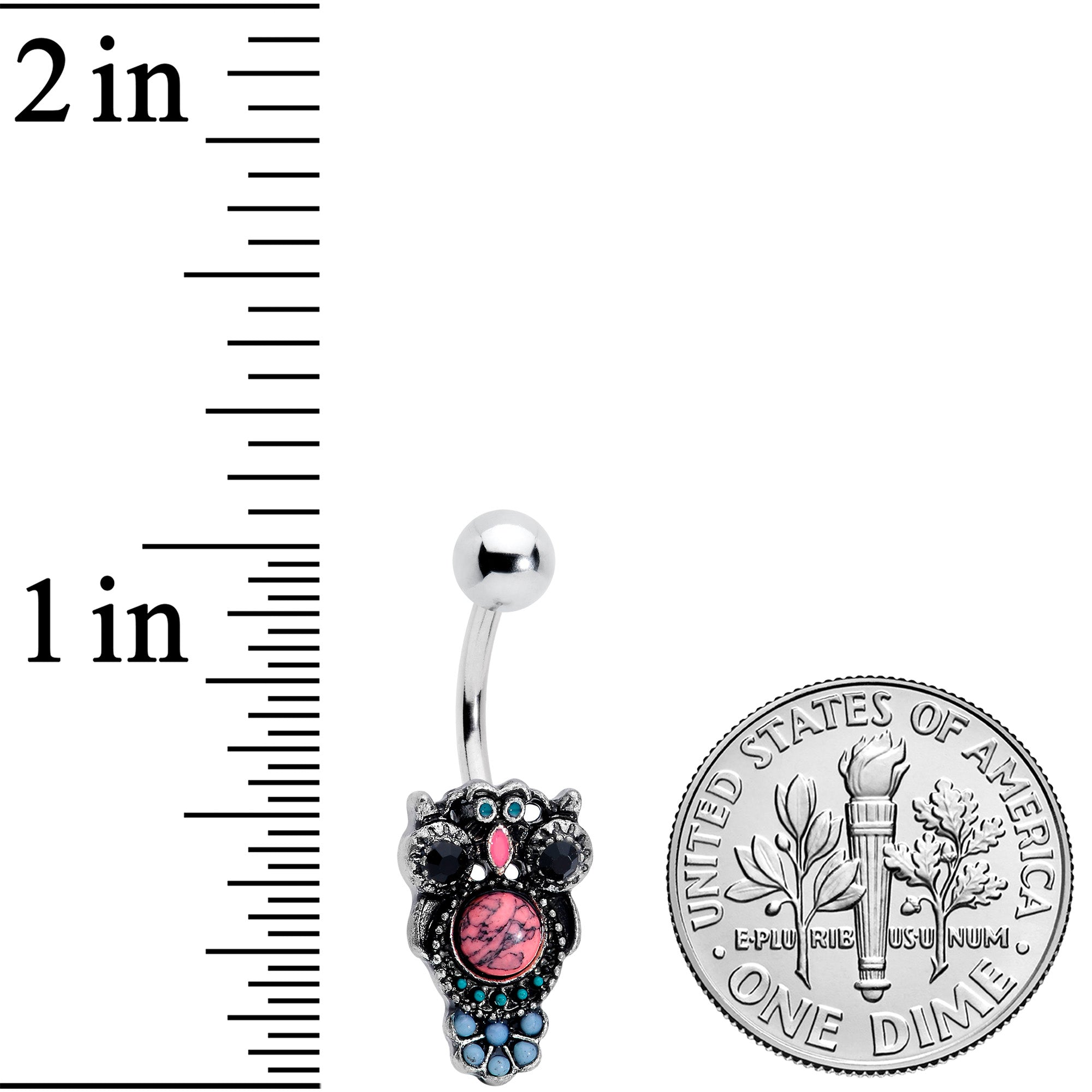 Black Gem Pink Orb Owl Belly Ring