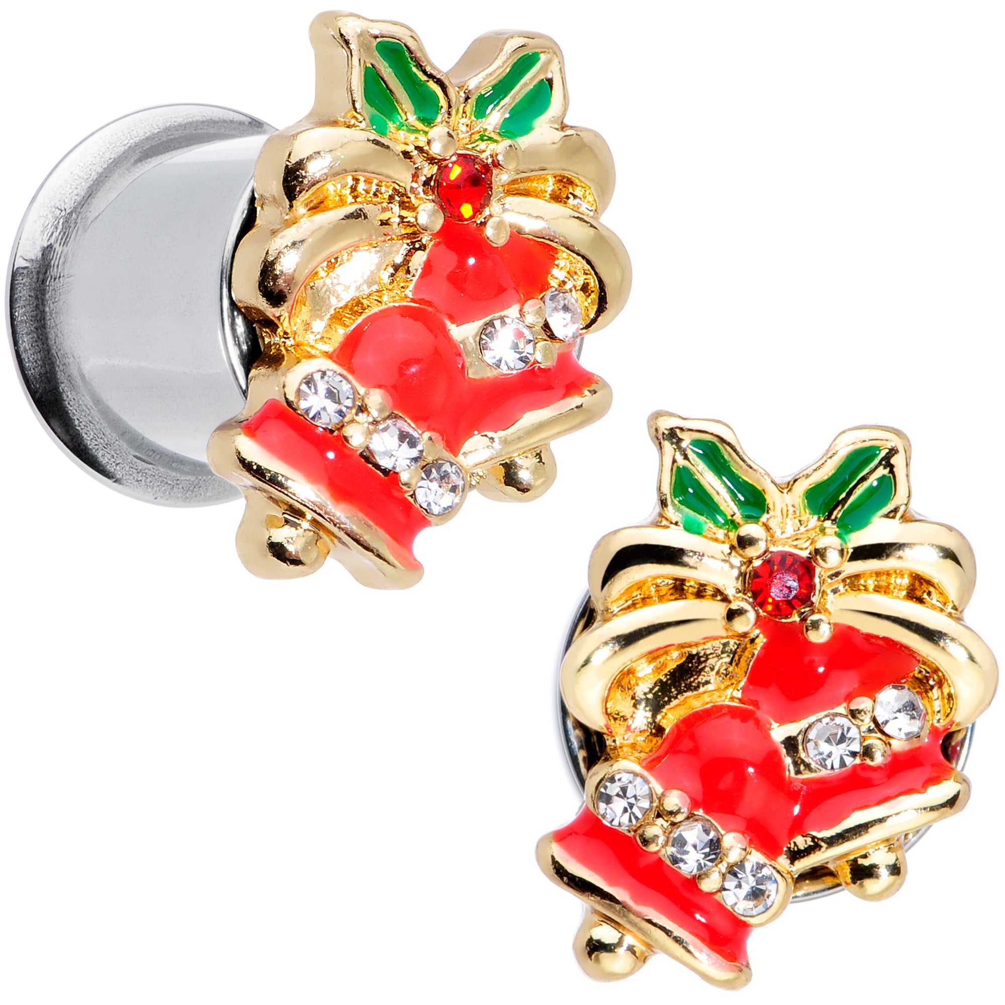 Clear Gem Holiday Bells Christmas Double Flare Plug Set