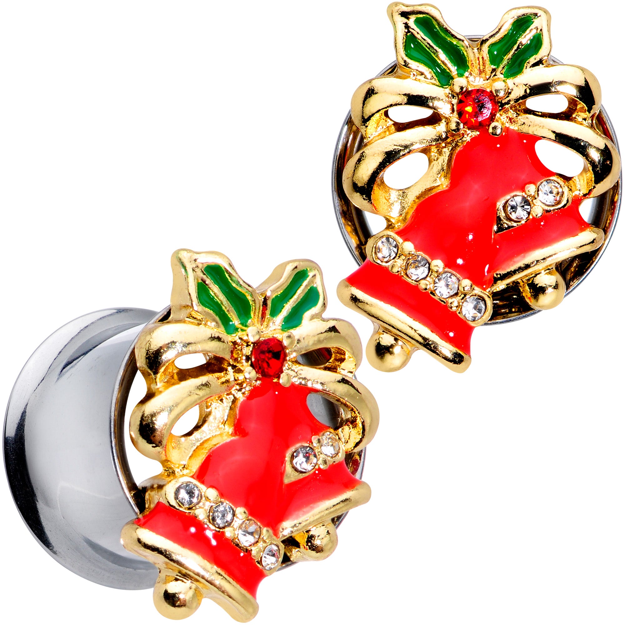 Clear Gem Holiday Bells Christmas Double Flare Plug Set