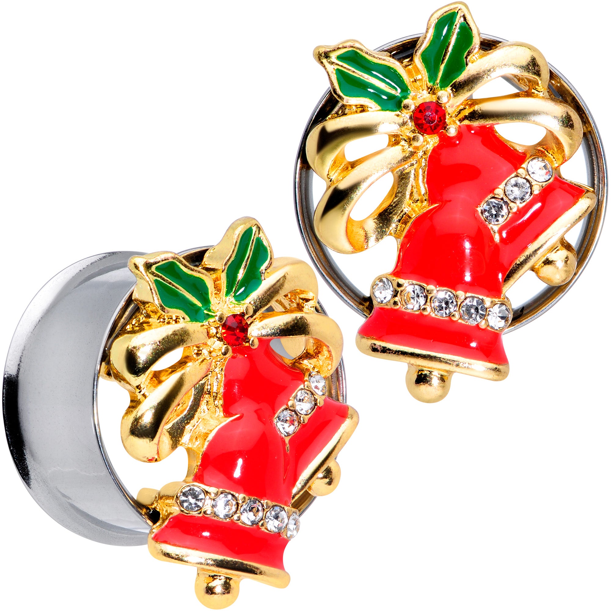 Clear Gem Holiday Bells Christmas Double Flare Plug Set