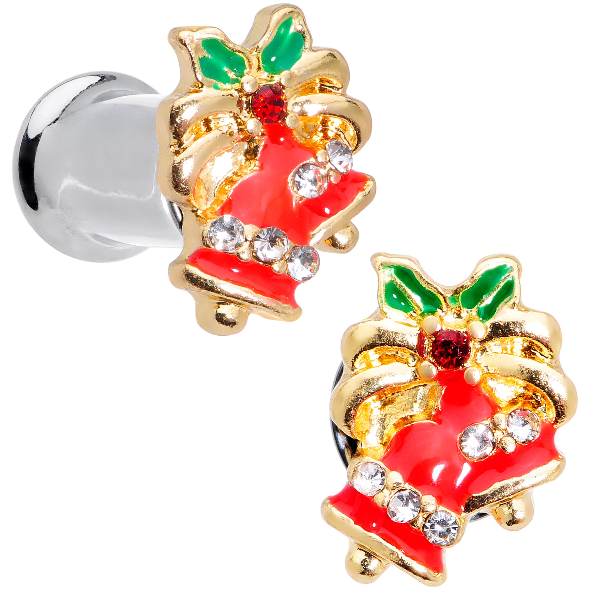 Clear Gem Holiday Bells Christmas Double Flare Plug Set