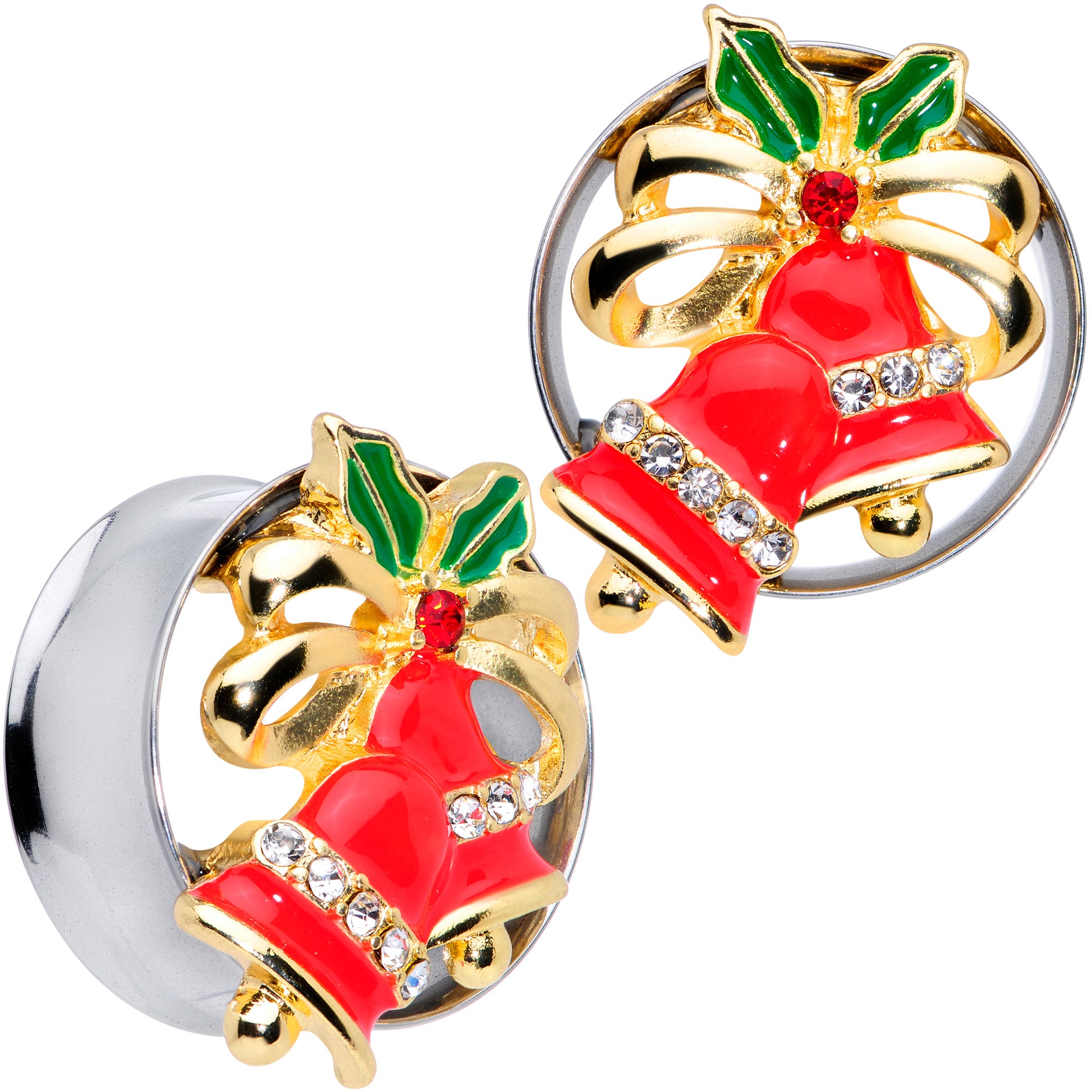 Clear Gem Holiday Bells Christmas Double Flare Plug Set