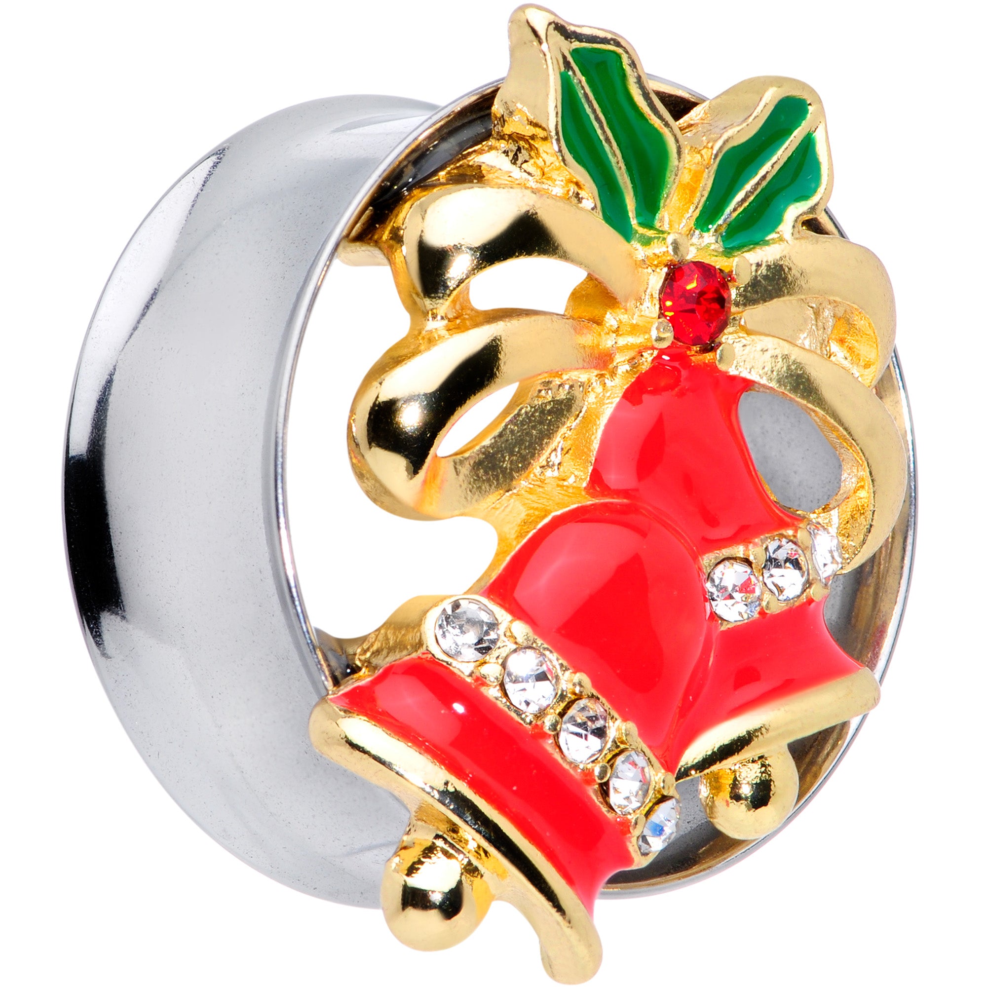 Clear Gem Holiday Bells Christmas Double Flare Plug Set