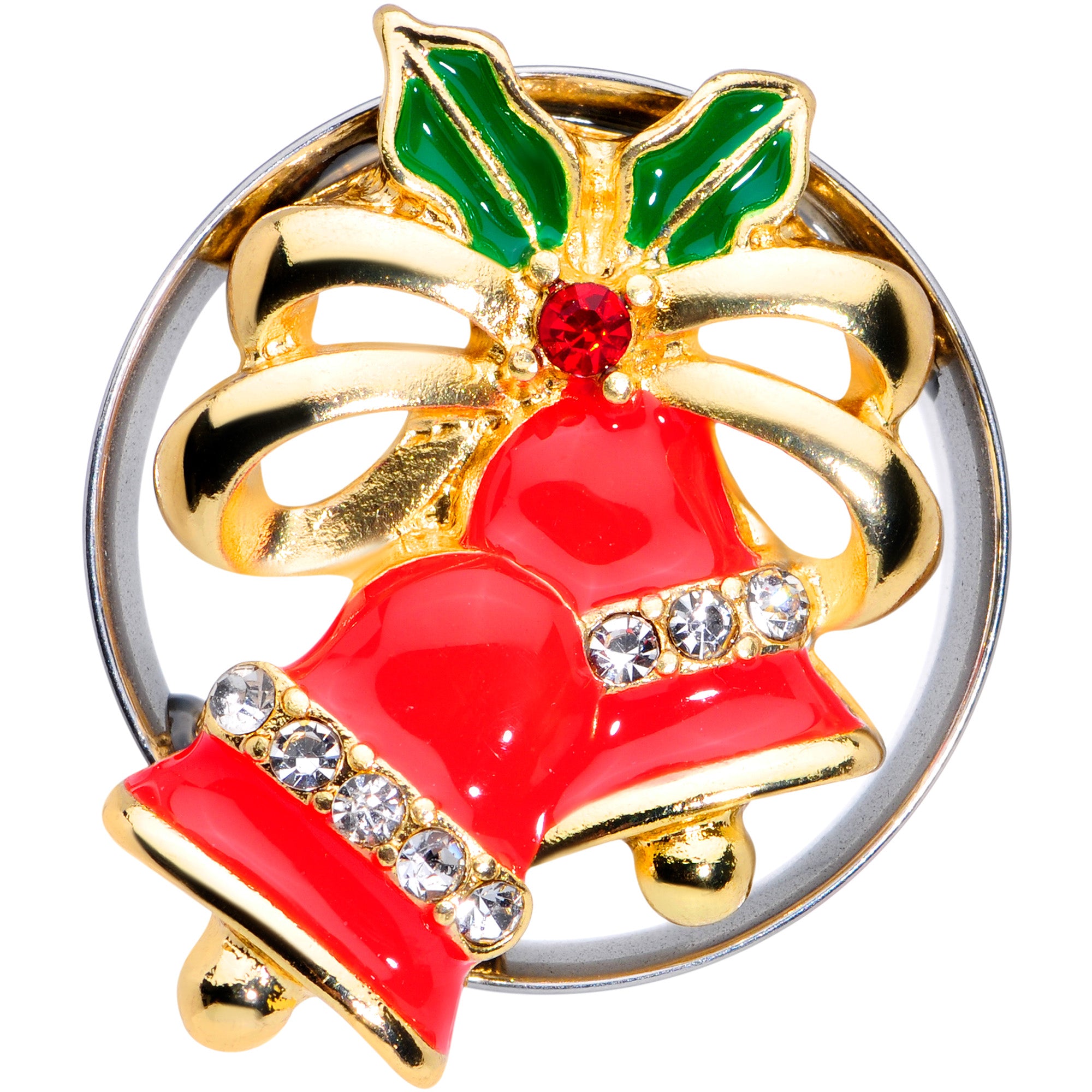 Clear Gem Holiday Bells Christmas Double Flare Plug Set