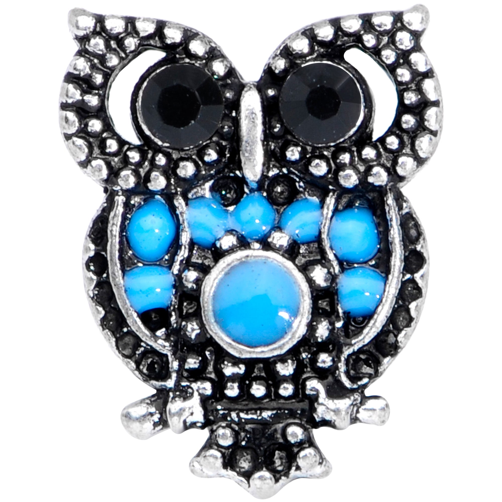 16 Gauge 1/4 Black Gem Ornate Blue Owl Cartilage Tragus Earring