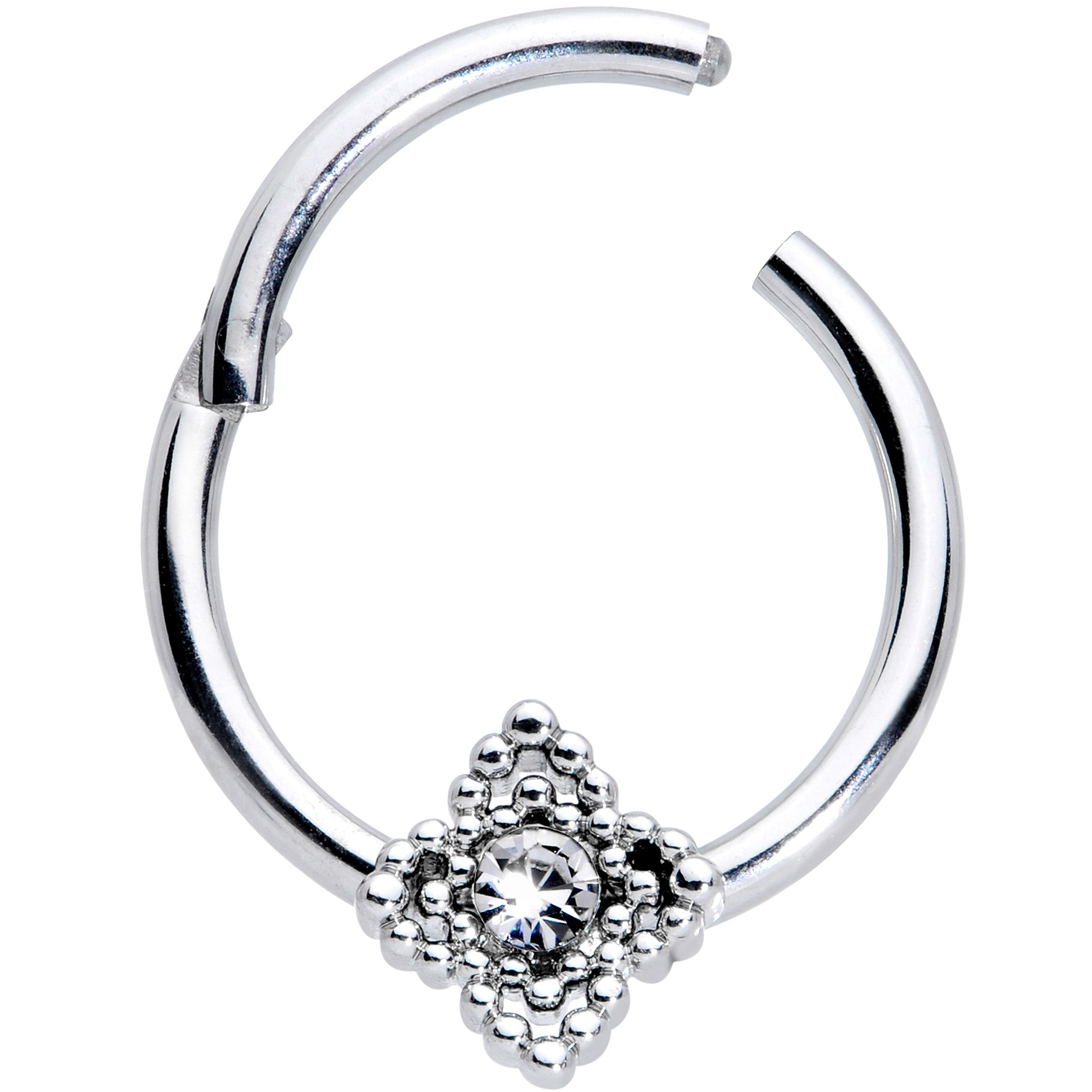 16 Gauge 3/8 Clear Gem Textured Cross Septum Clicker