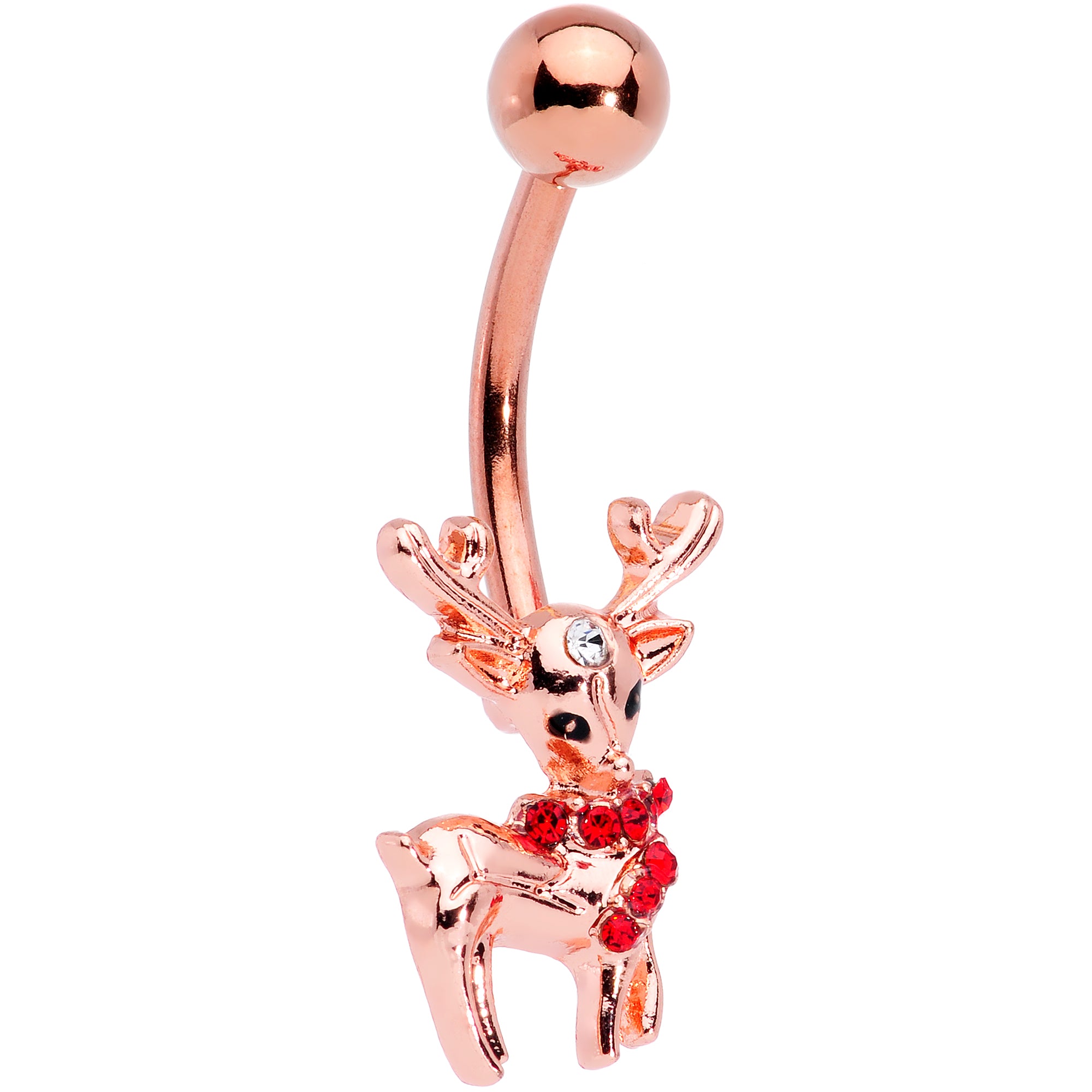 Clear Red Gem Festive Green Gold Tone Christmas Dangle Belly Ring Set of 3