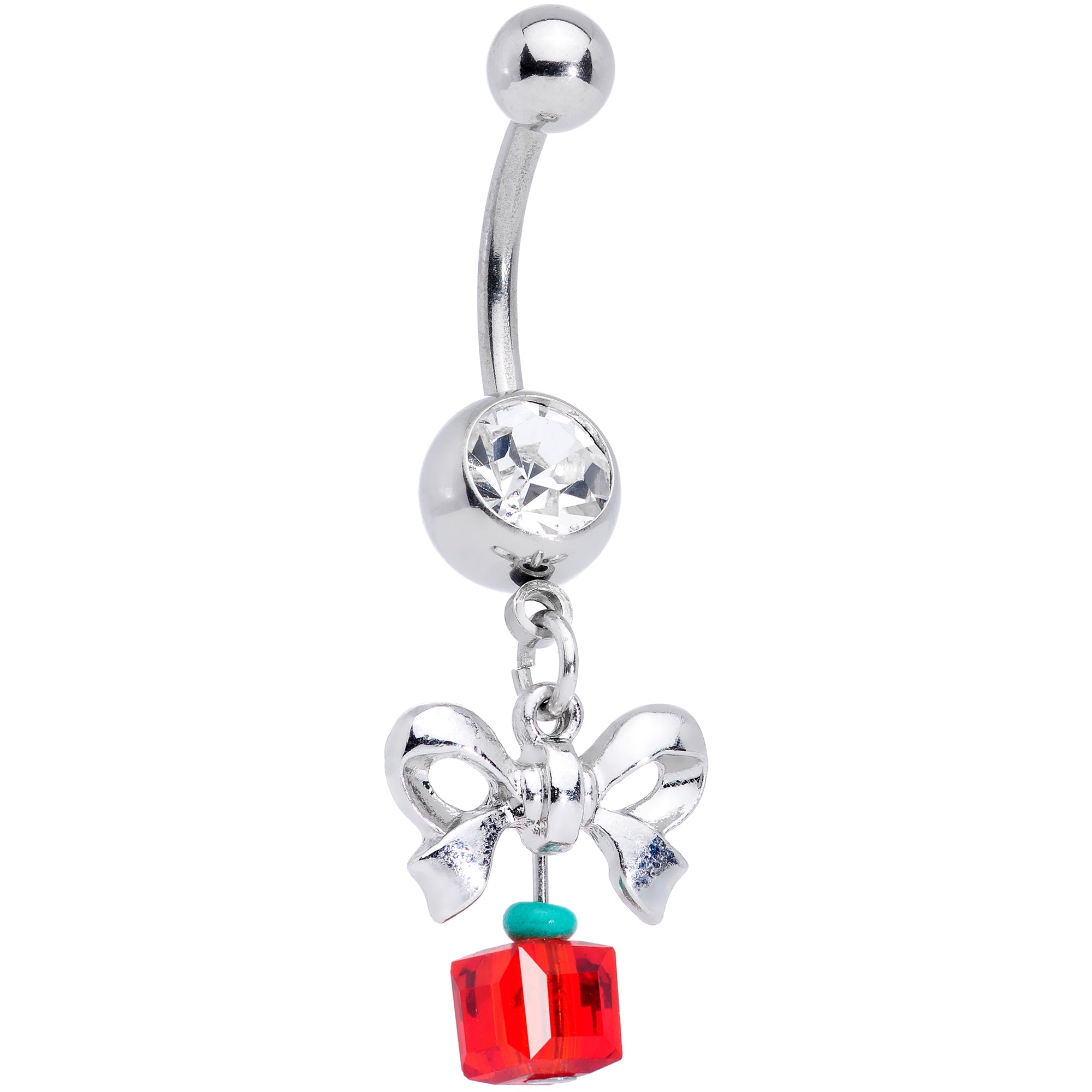 Clear Red Gem Festive Green Gold Tone Christmas Dangle Belly Ring Set of 3