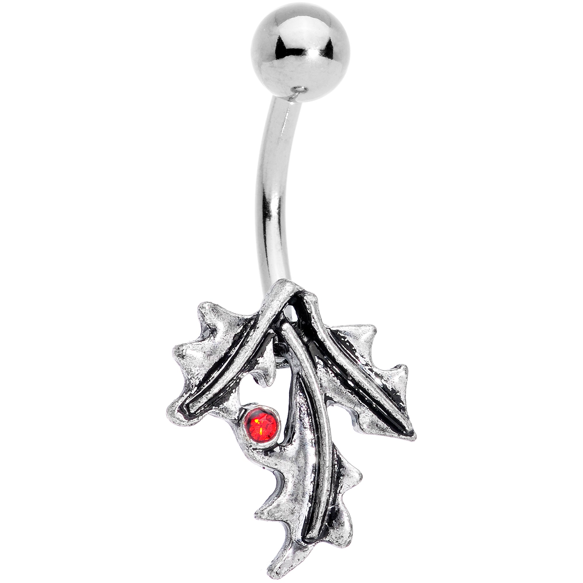 Red Gem Gold Tone Holly Berry Candy Cane Christmas Dangle Belly Ring Set of 3