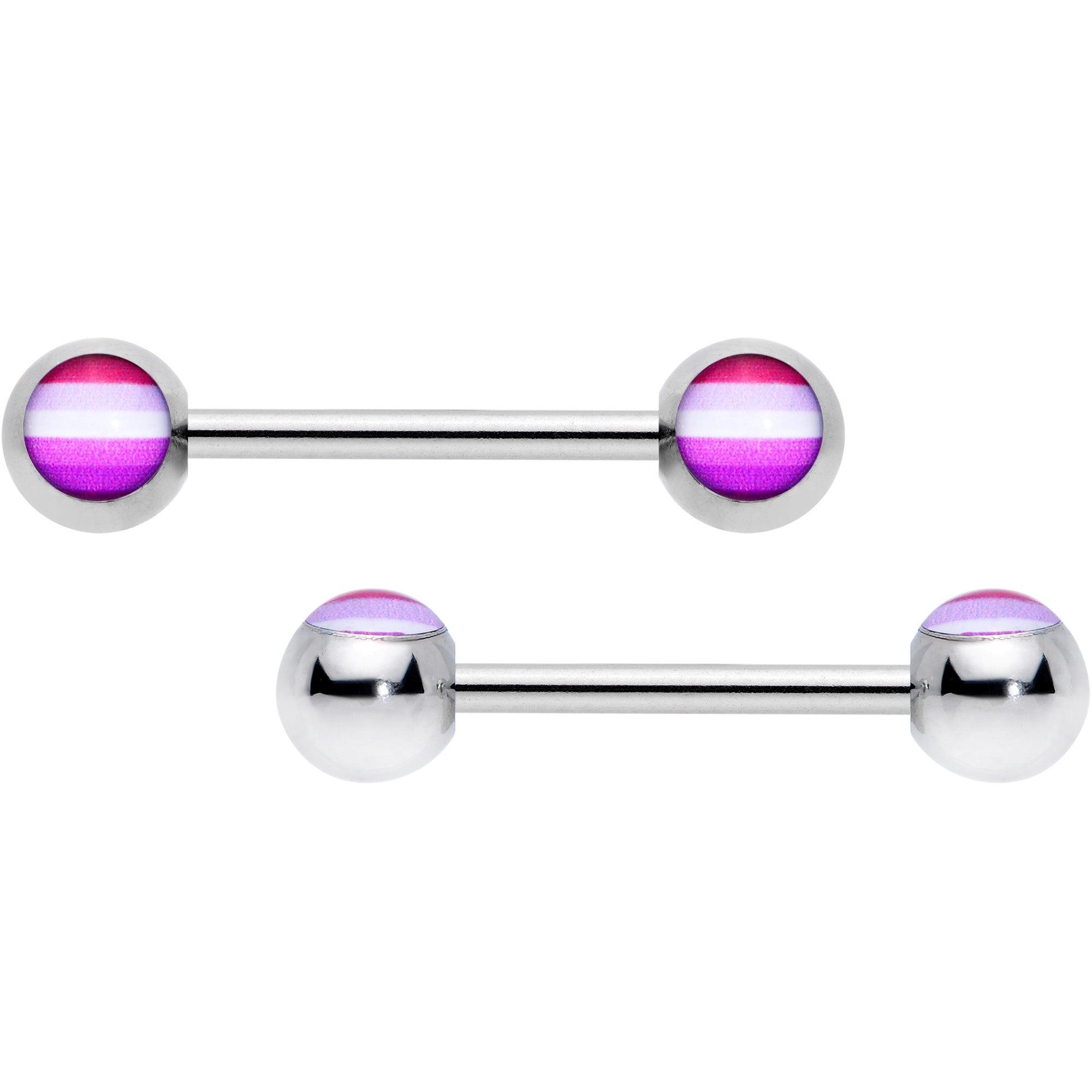 14 Gauge 9/16 Front Facing Lesbian Pride Flag Barbell Nipple Ring Set