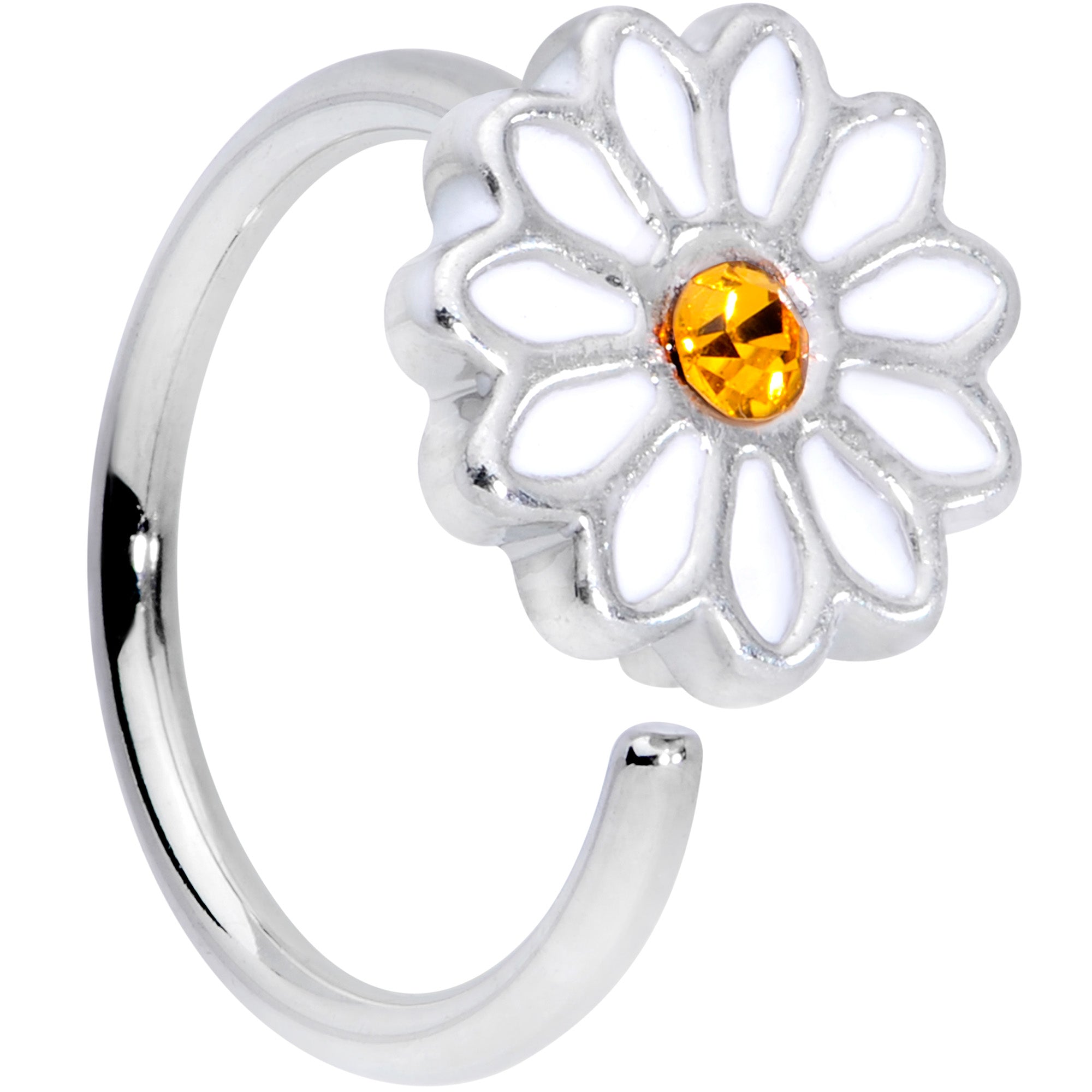 16 Gauge 3/8 Yellow Gem Hippie White Daisy Flower Closure Ring