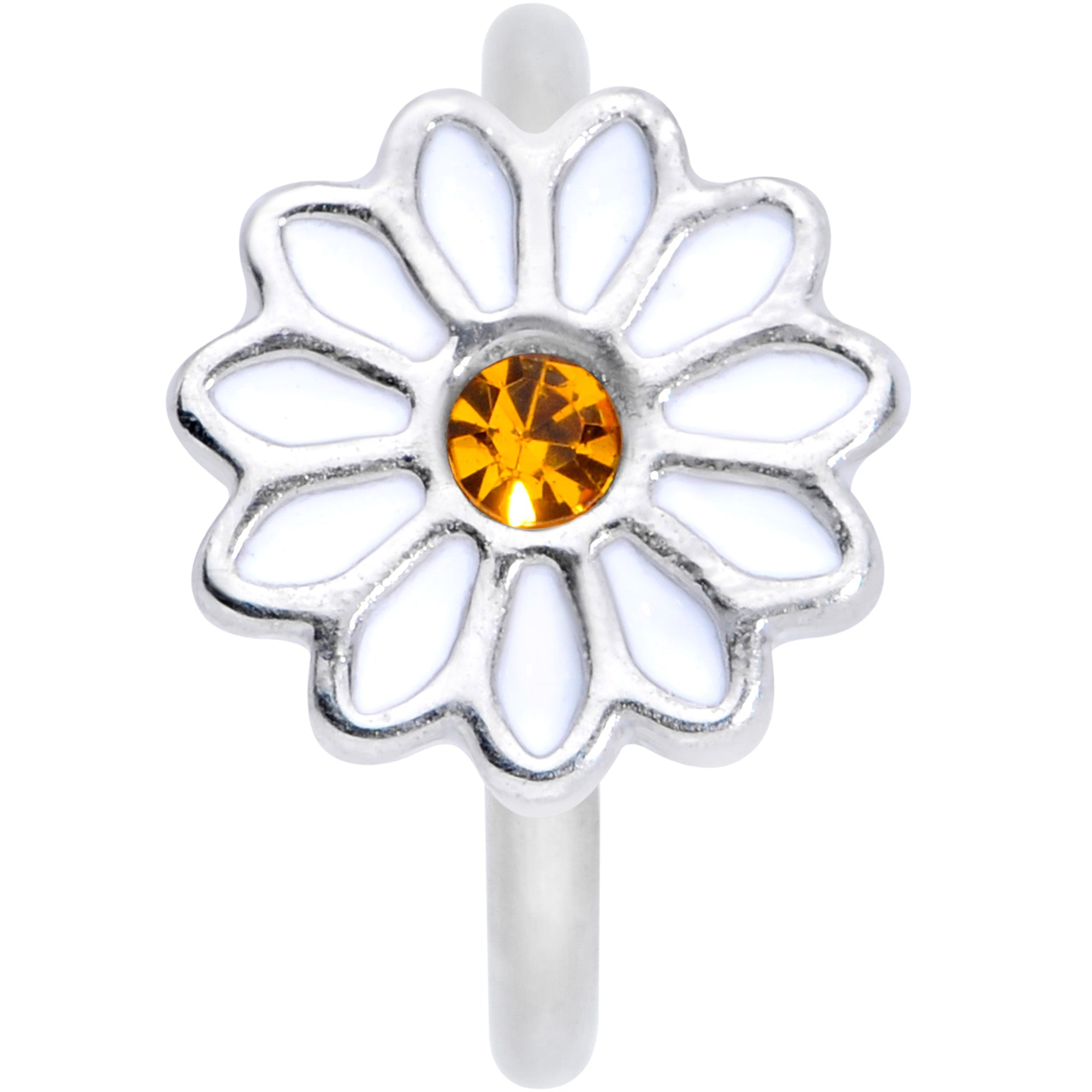 16 Gauge 3/8 Yellow Gem Hippie White Daisy Flower Closure Ring