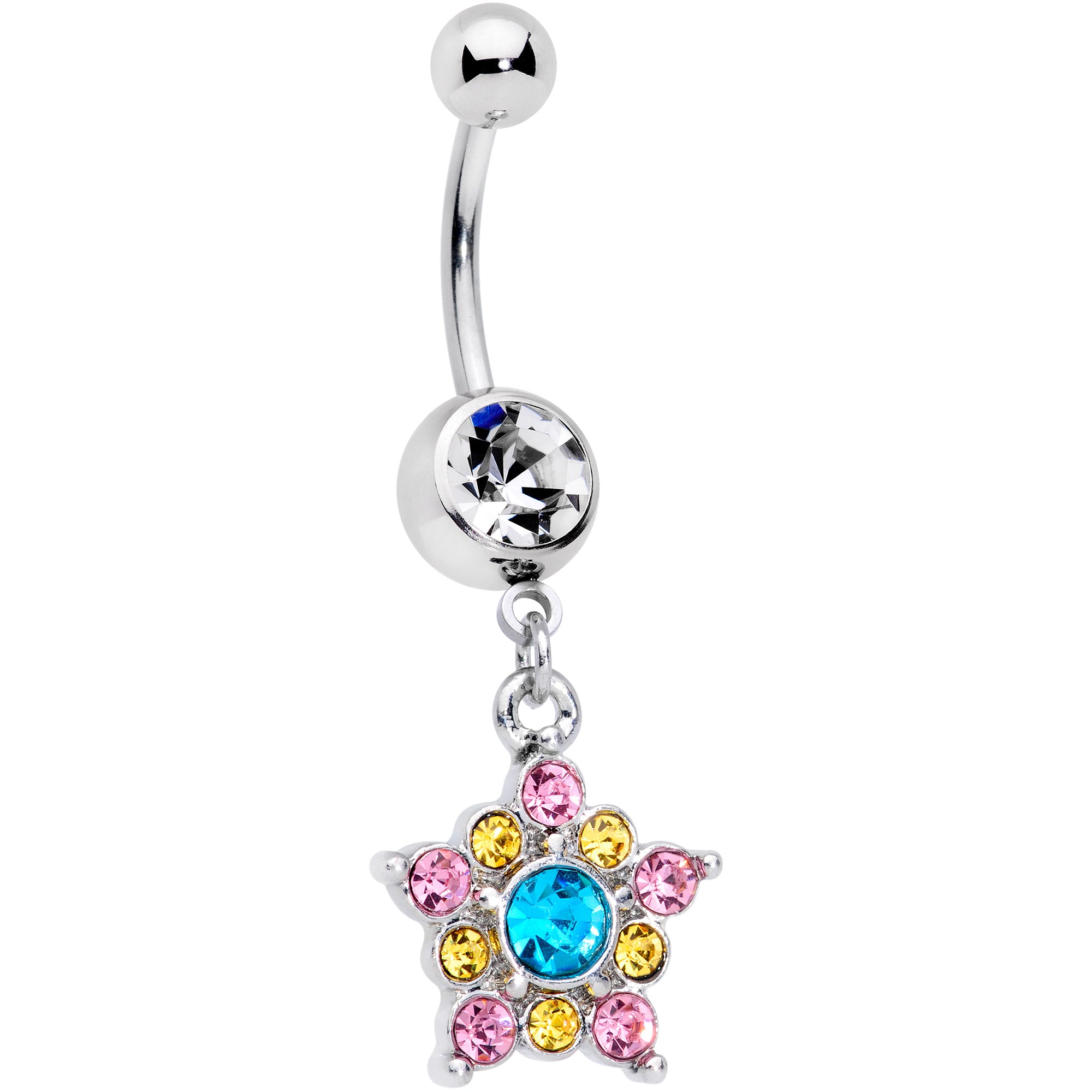 Clear Pink Yellow Aqua Gem Star Dangle Belly Ring