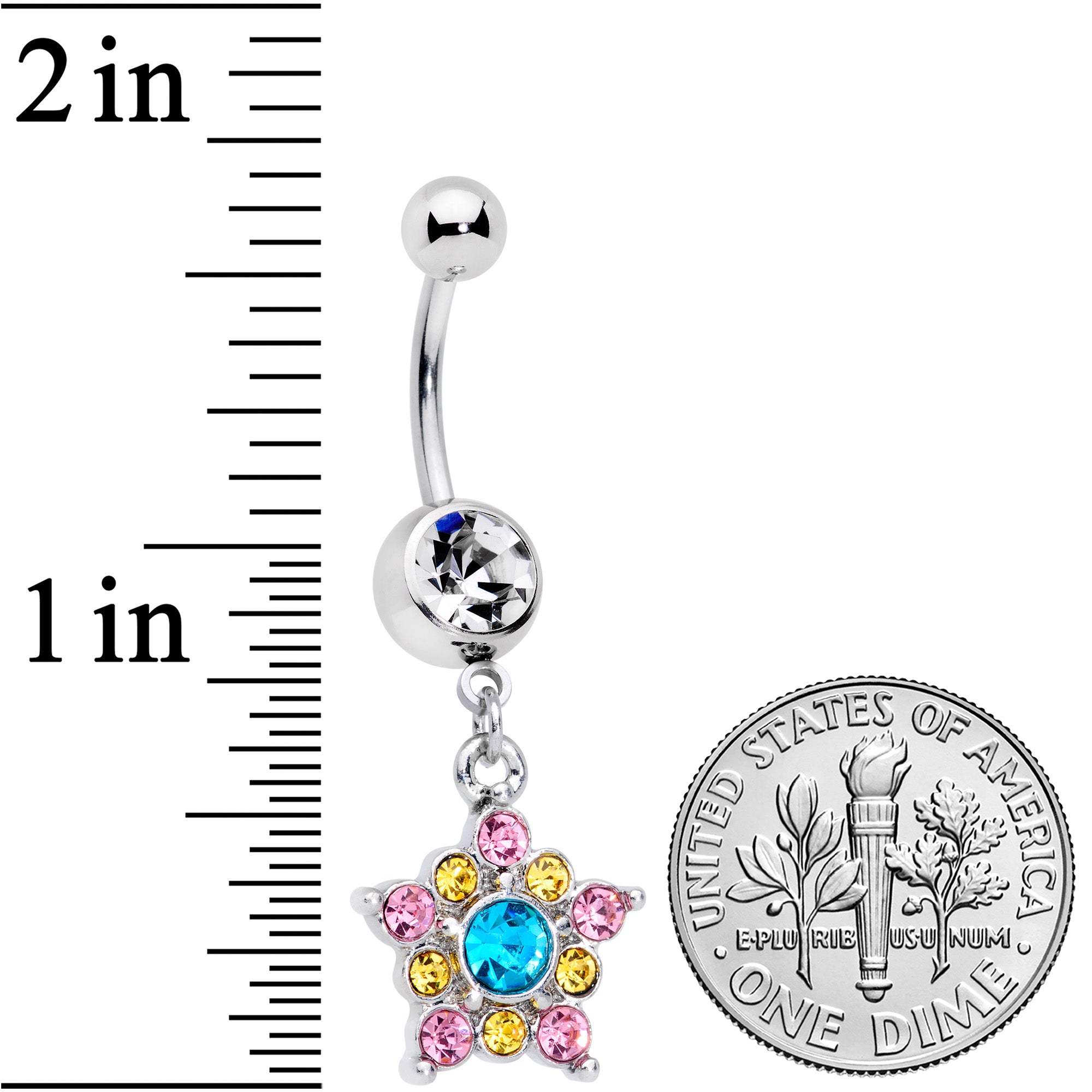 Clear Pink Yellow Aqua Gem Star Dangle Belly Ring