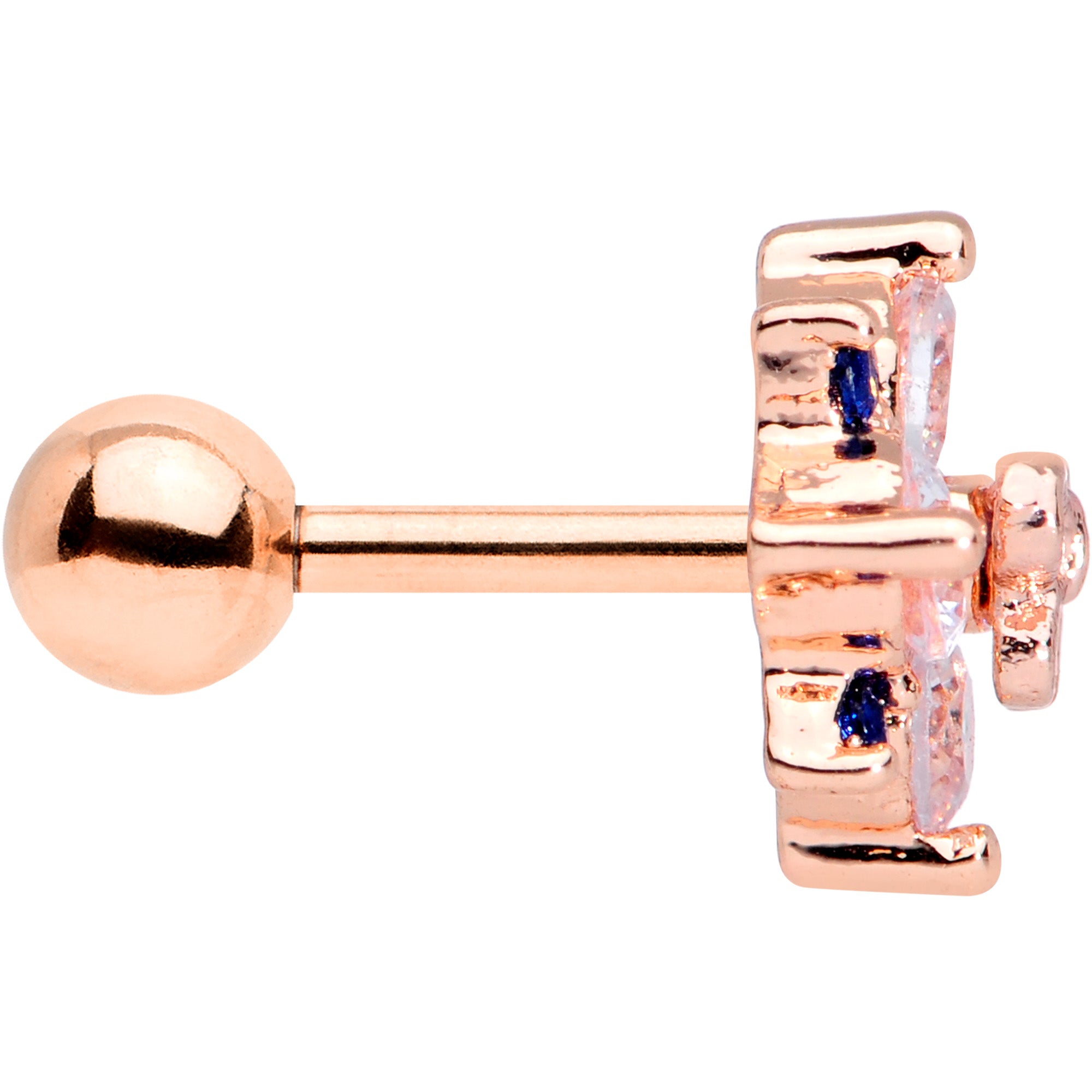 16 Gauge 1/4 Clear CZ Gem Rose Gold Tone Bow Star Cartilage Tragus