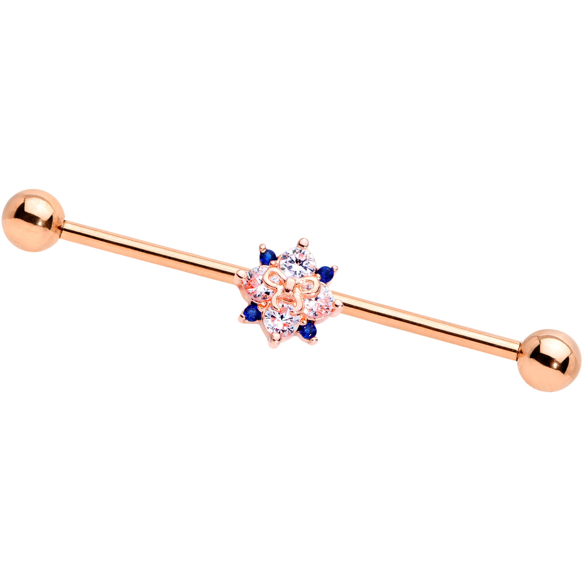 14 Gauge Clear CZ Gem Rose Gold Tone Bow Star Industrial Barbell 38mm