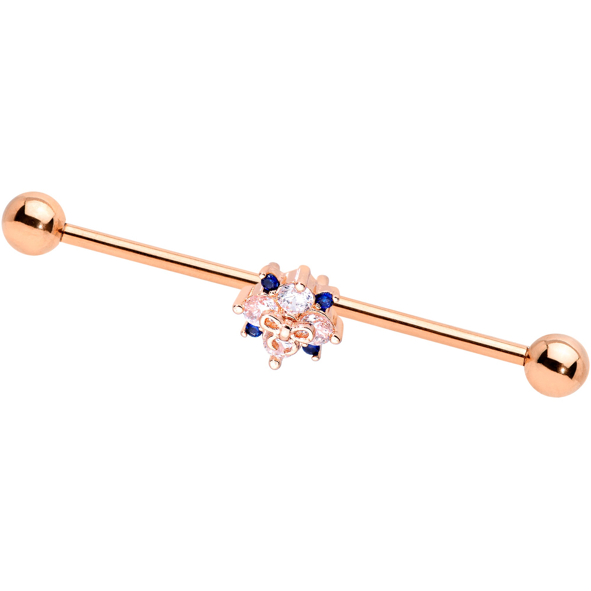 14 Gauge Clear CZ Gem Rose Gold Tone Bow Star Industrial Barbell 38mm