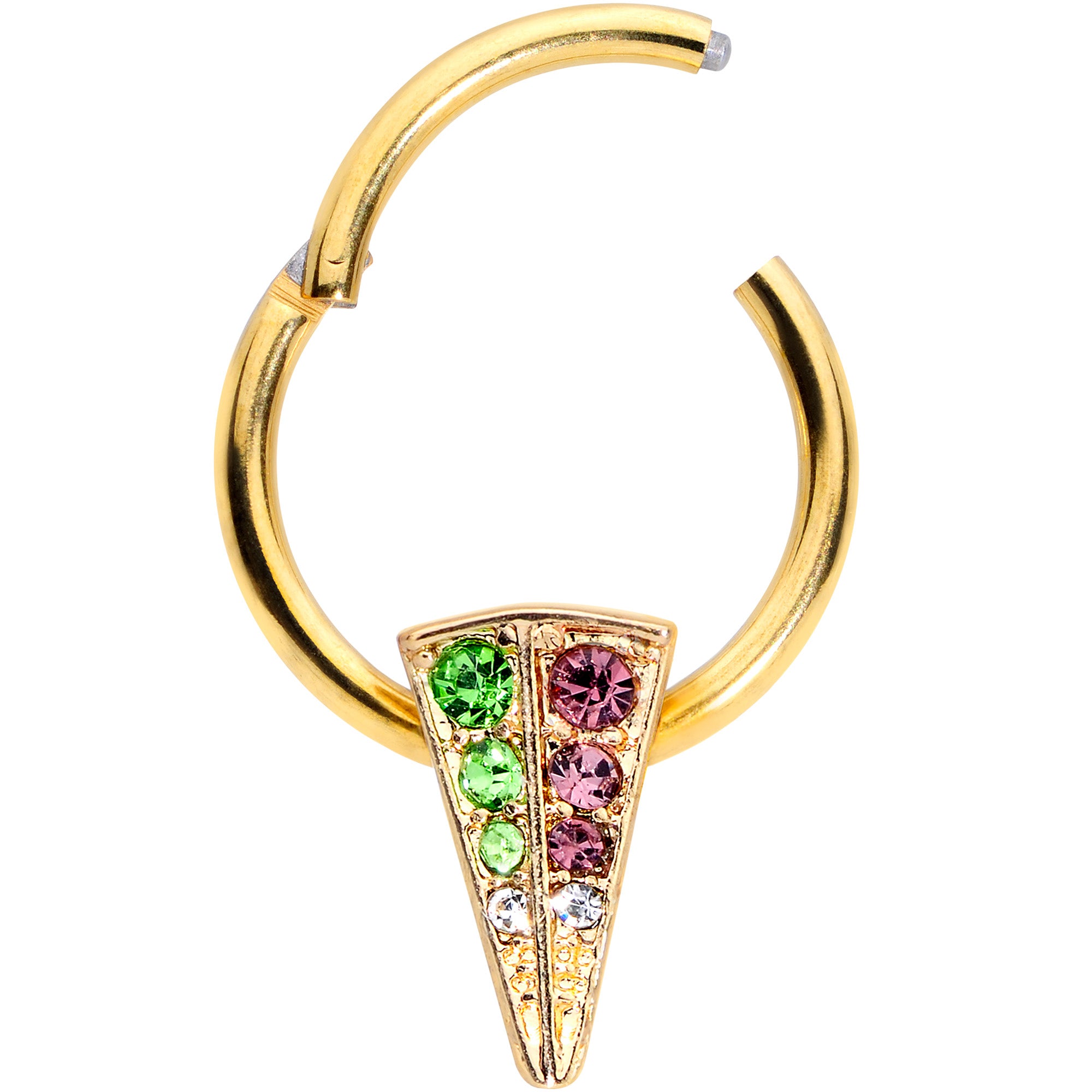 16 Gauge 3//8 Pink Green Gem Gold Tone Triangle Hinged Segment Ring