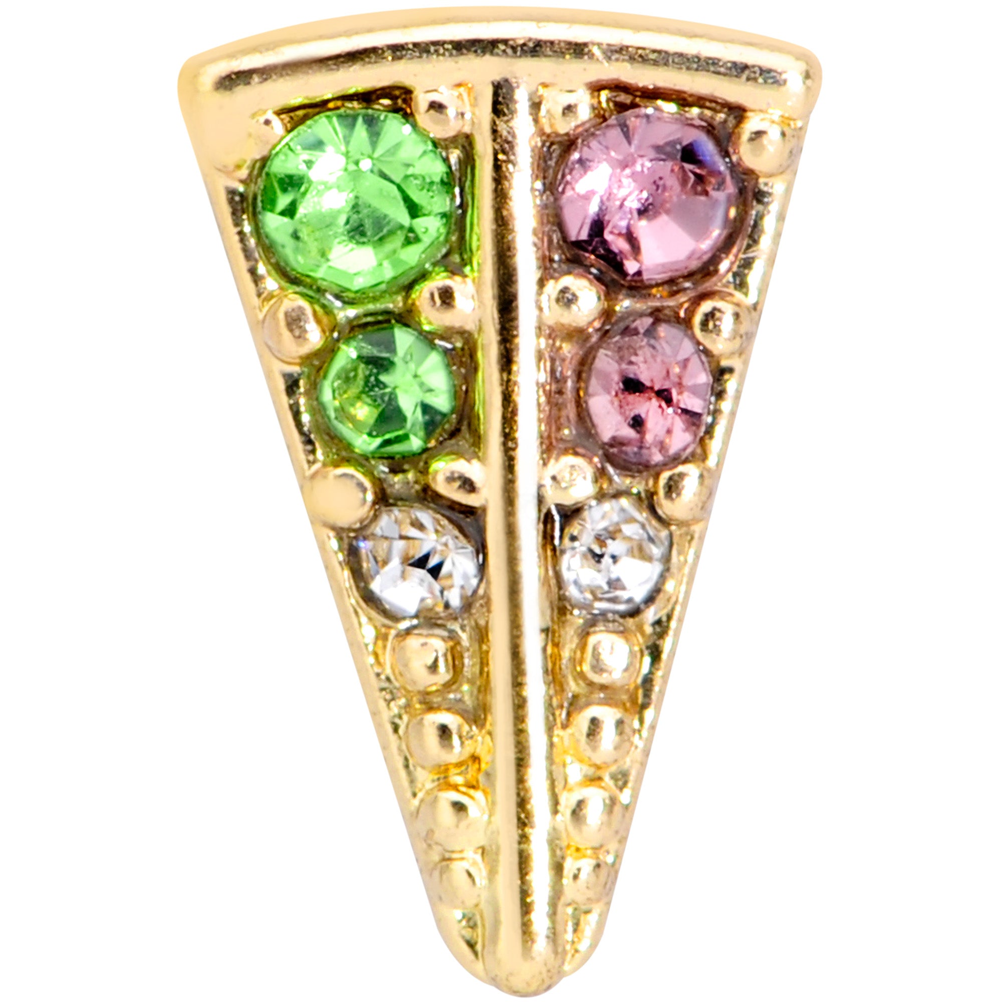 16 Gauge 3/8 Pink Green Gem Gold Tone Triangle Labret Monroe Tragus