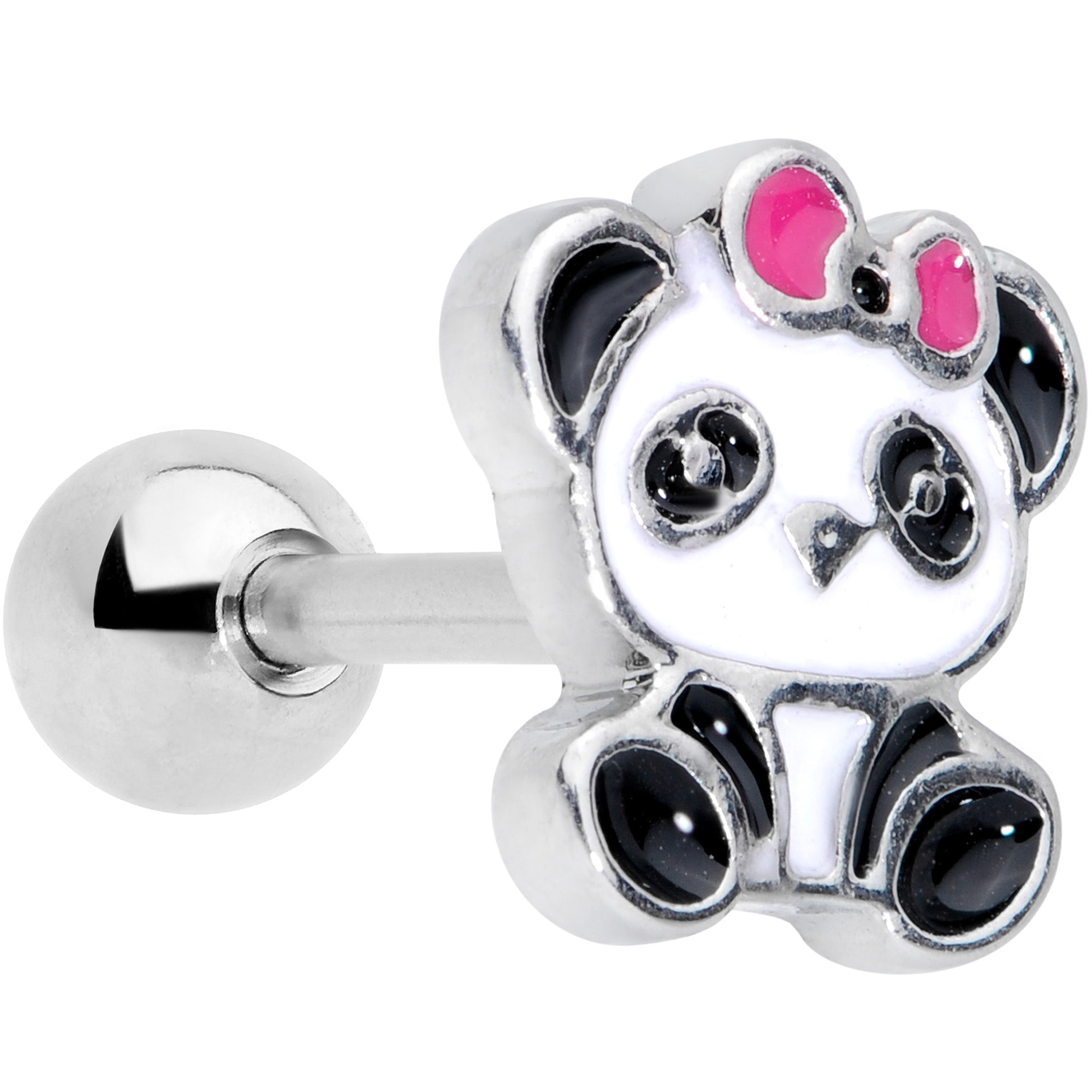 16 Gauge 1/4 Black White Panda Bear Cartilage Tragus Earring