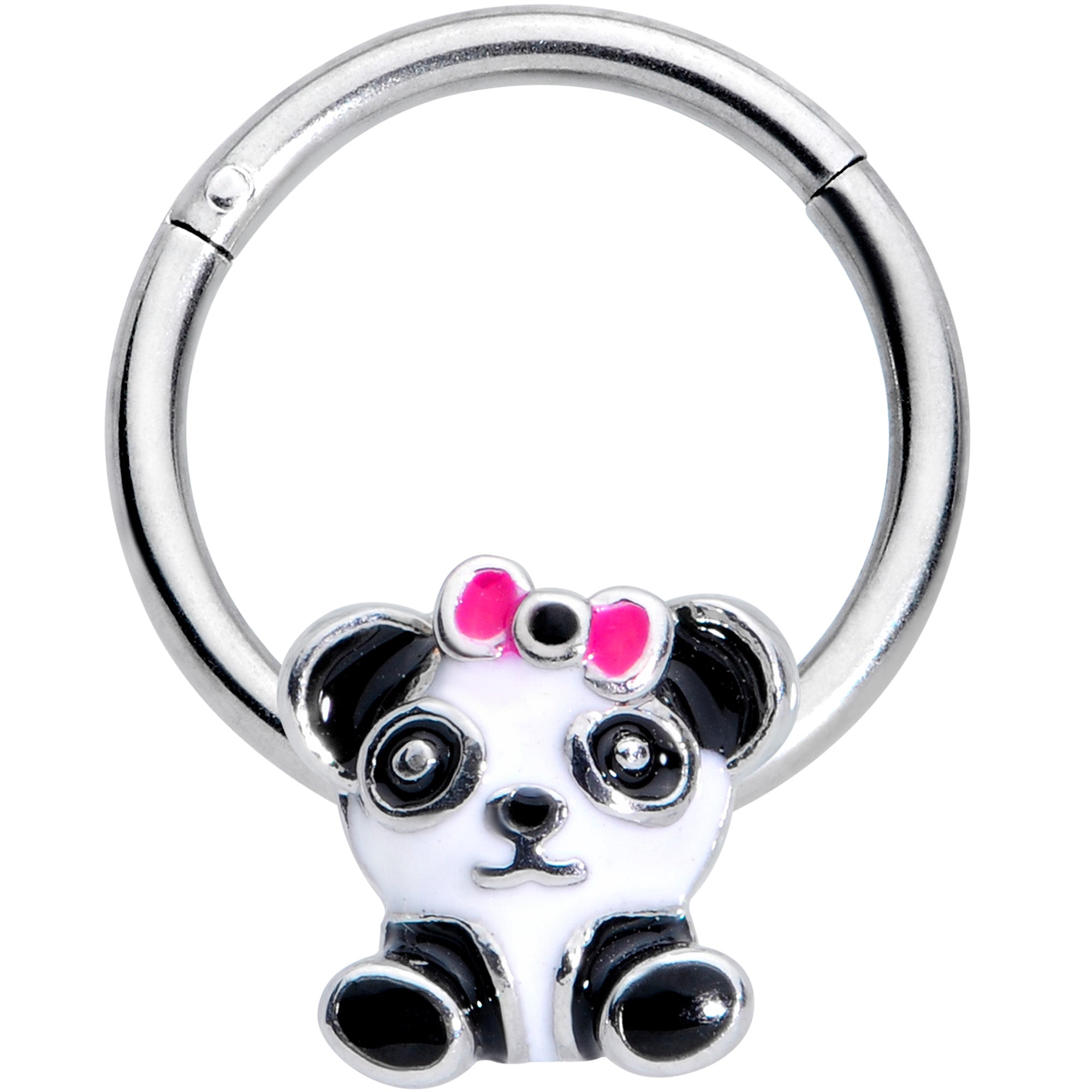 16 Gauge 3/8 Black White Precious Panda Hinged Segment Ring