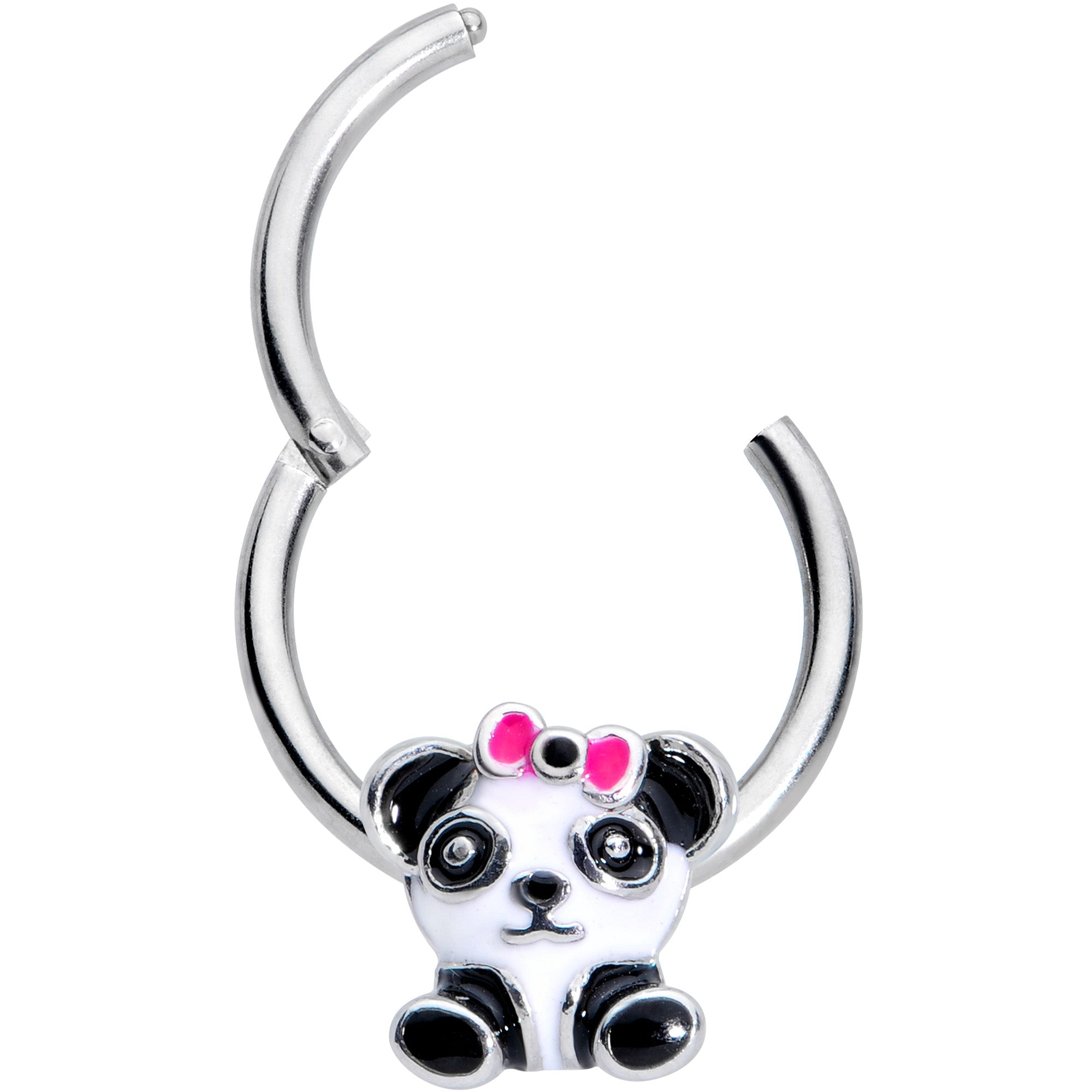 16 Gauge 3/8 Black White Precious Panda Hinged Segment Ring