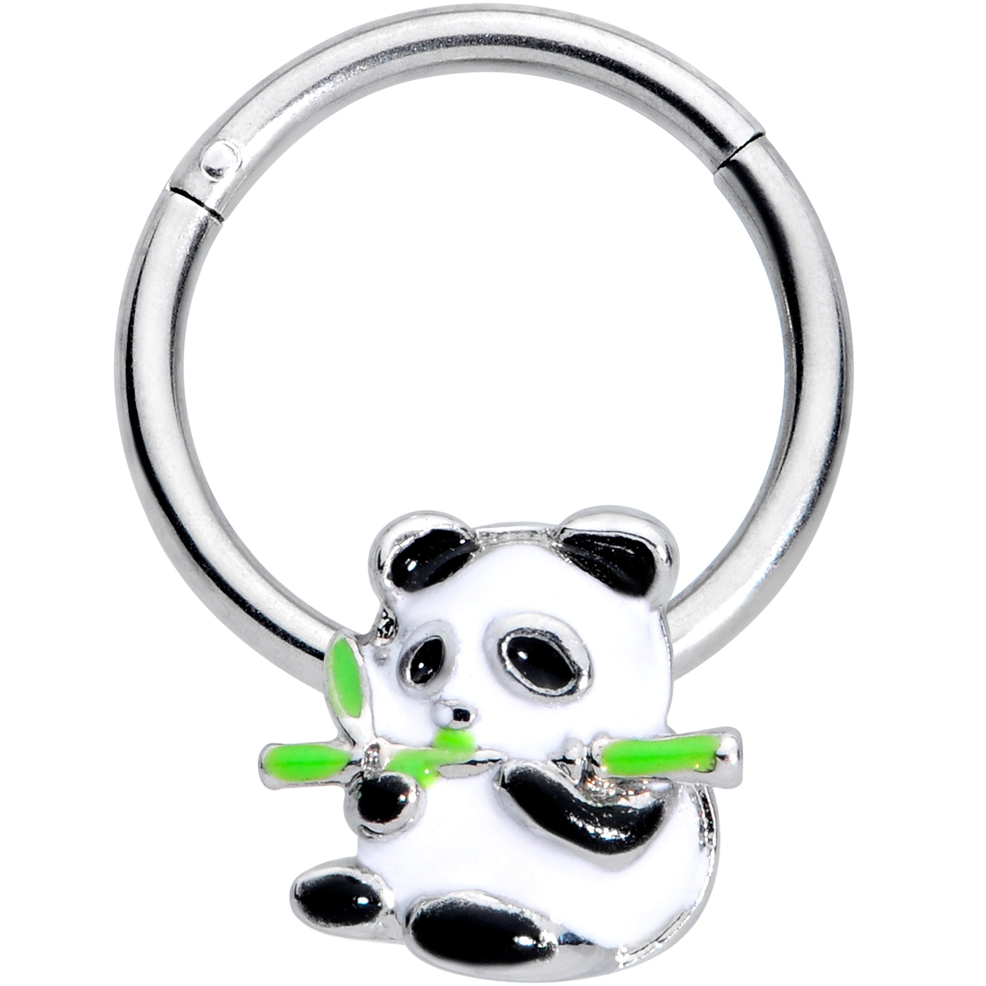 16 Gauge 3/8 Black White Hungry Panda Hinged Segment Ring