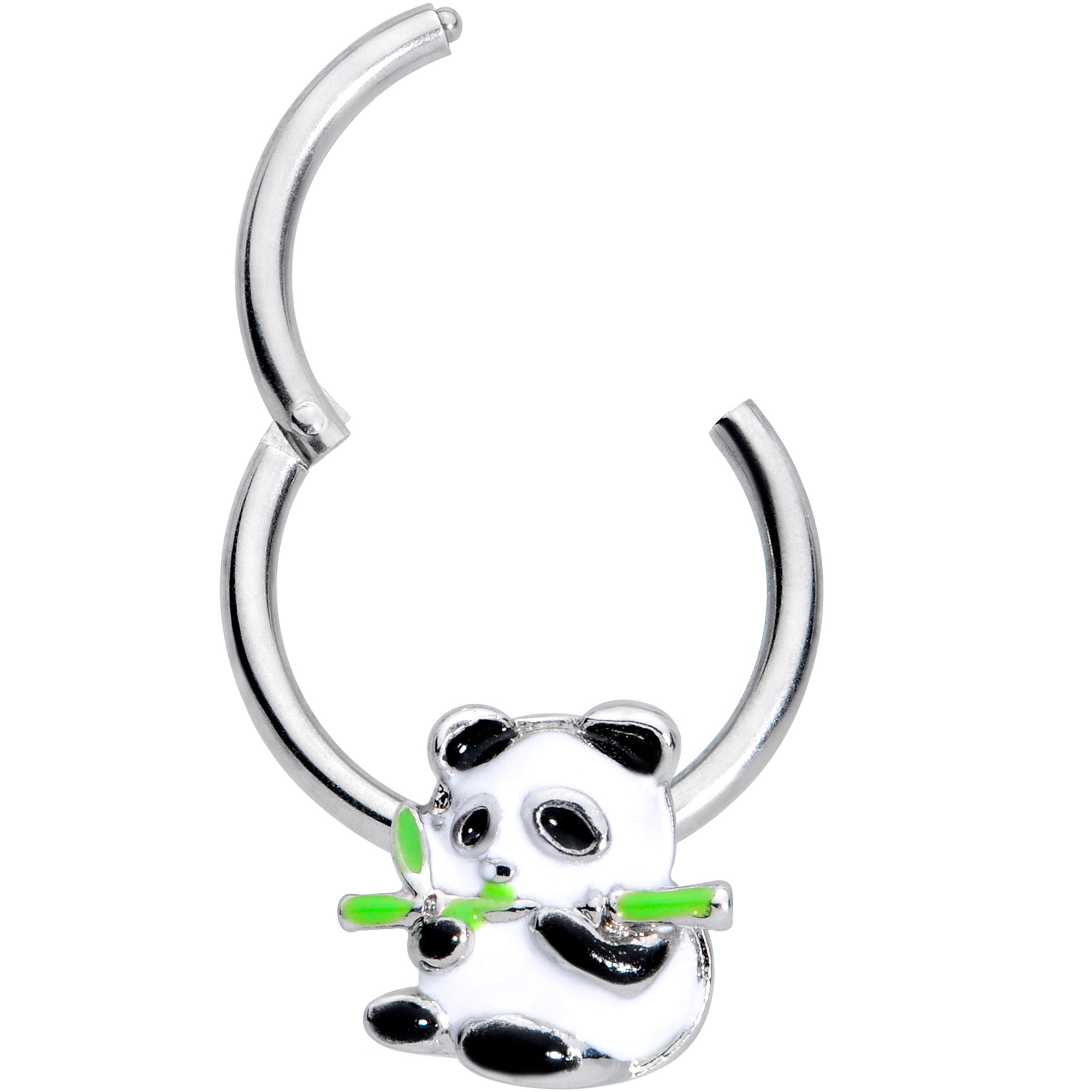 16 Gauge 3/8 Black White Hungry Panda Hinged Segment Ring