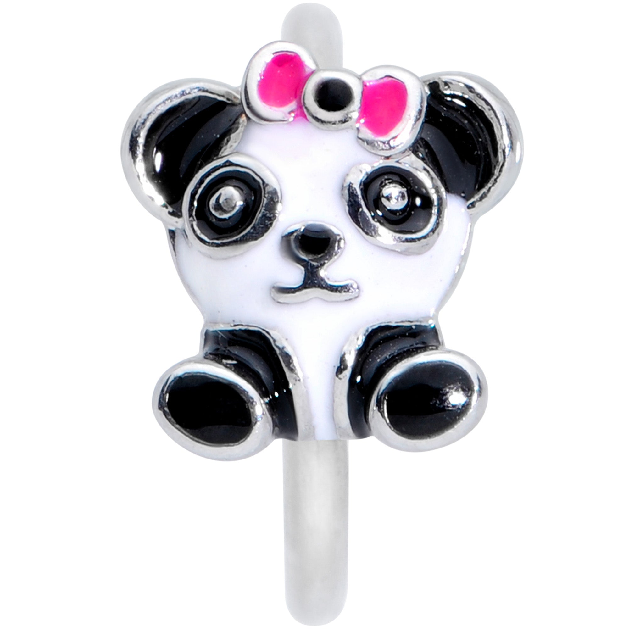 18 Gauge 3/8 Black White Precious Panda Nose Hoop