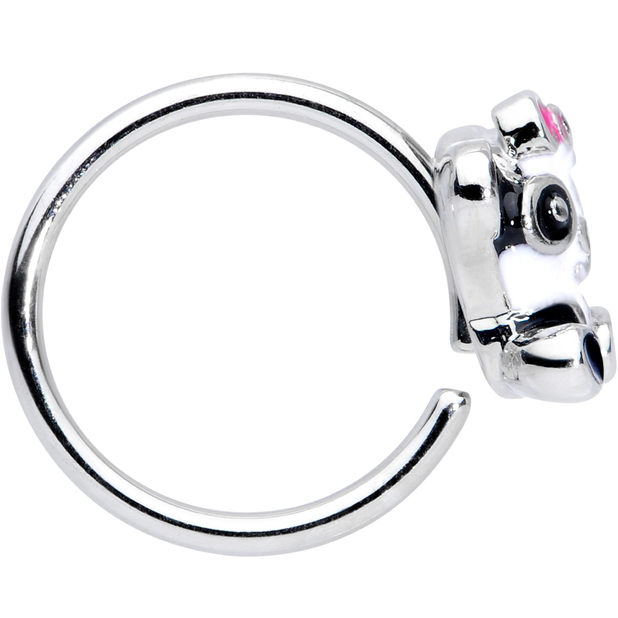 18 Gauge 3/8 Black White Precious Panda Nose Hoop