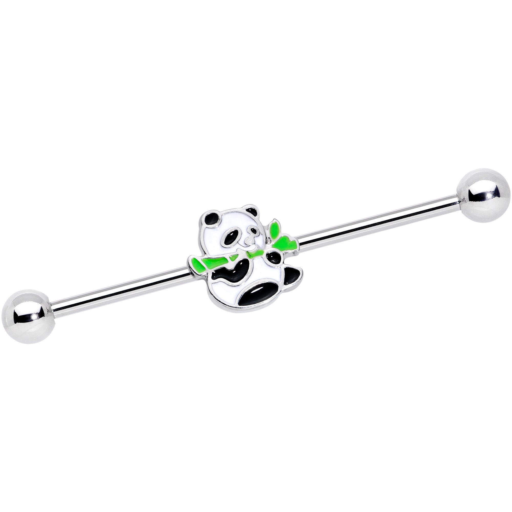 14 Gauge Black White Hungry Panda Bear Industrial Barbell 38mm