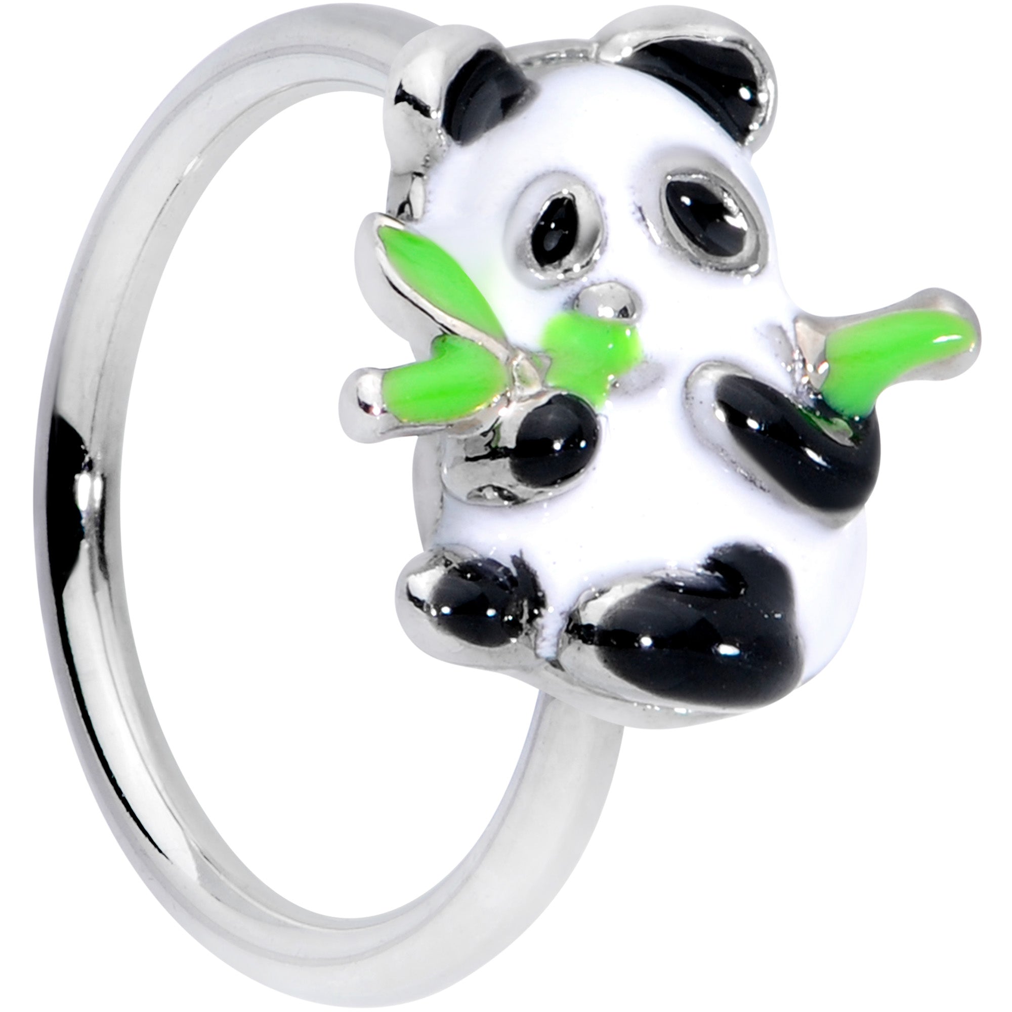 18 Gauge 3/8 Black White Hungry Panda Nose Hoop