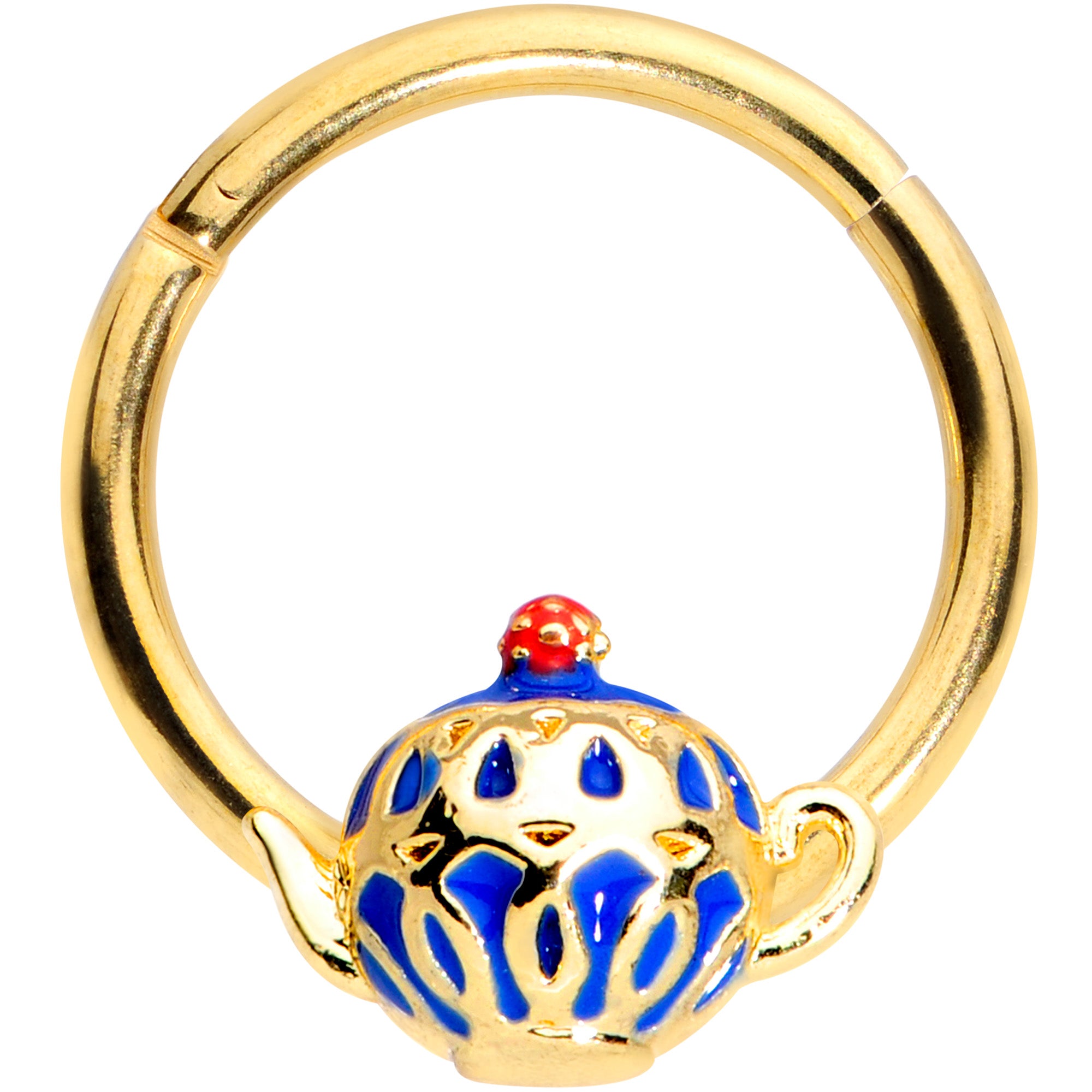 16 Gauge 3/8 Gold Tone Blue Teapot Hinged Segment Ring