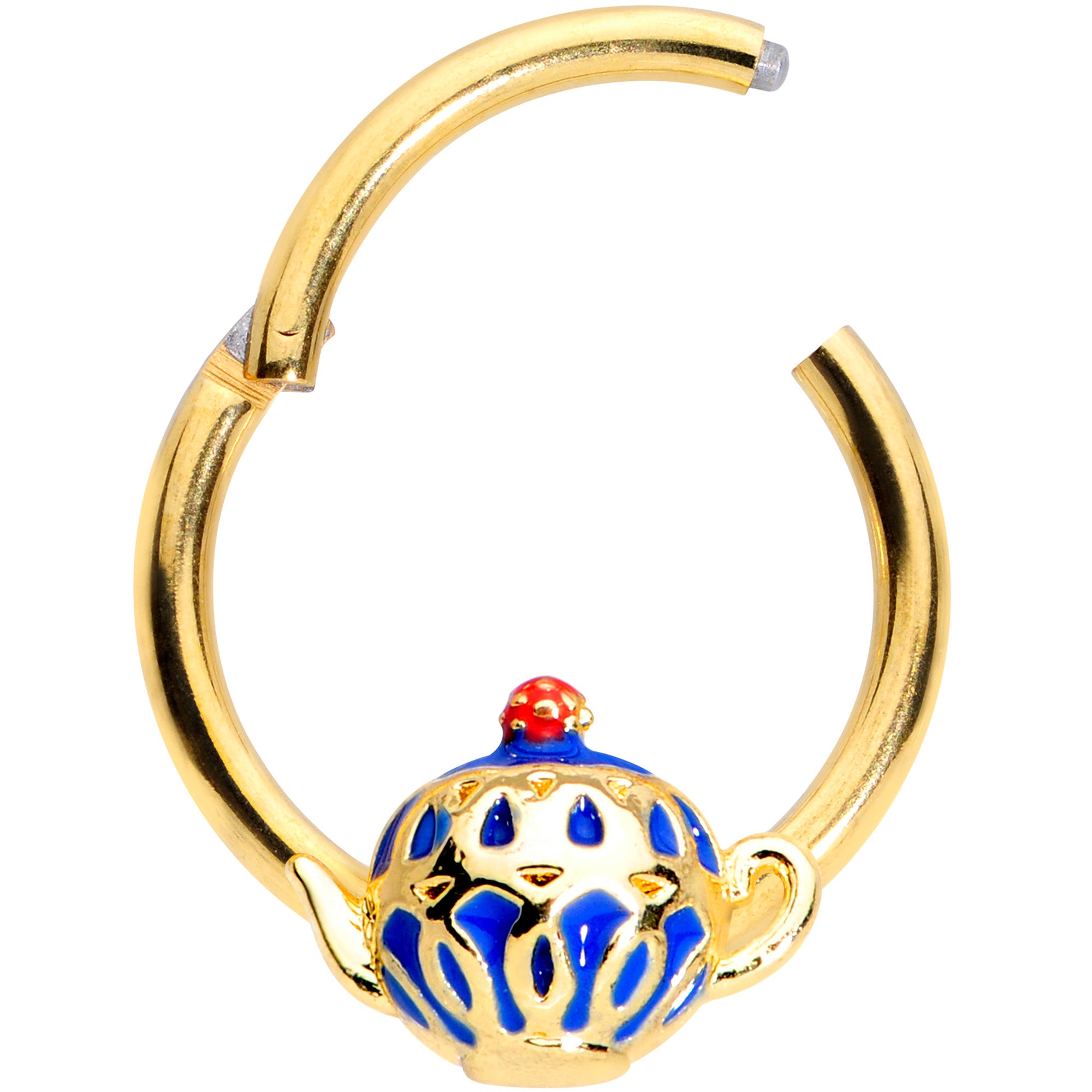 16 Gauge 3/8 Gold Tone Blue Teapot Hinged Segment Ring