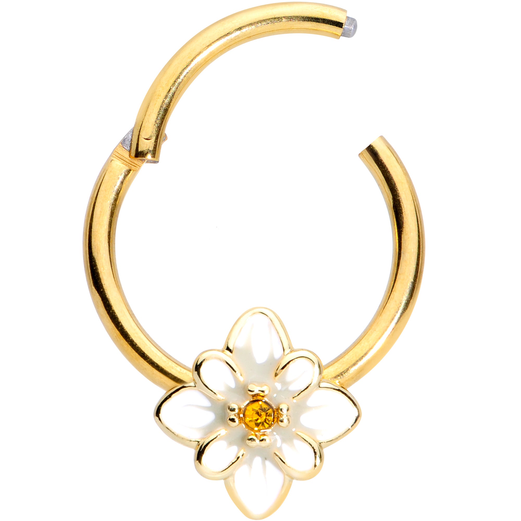 16 Gauge 3/8 Yellow Gem Gold Tone Flower Septum Clicker