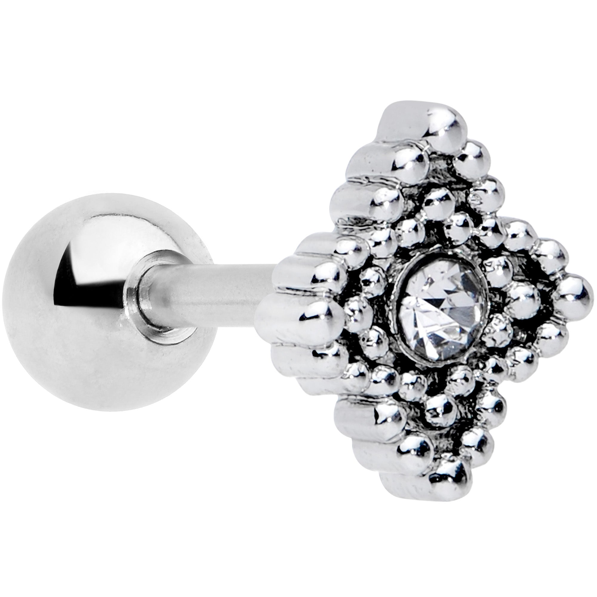 16 Gauge 1/4 Clear Gem Textured Cross Cartilage Tragus Earring