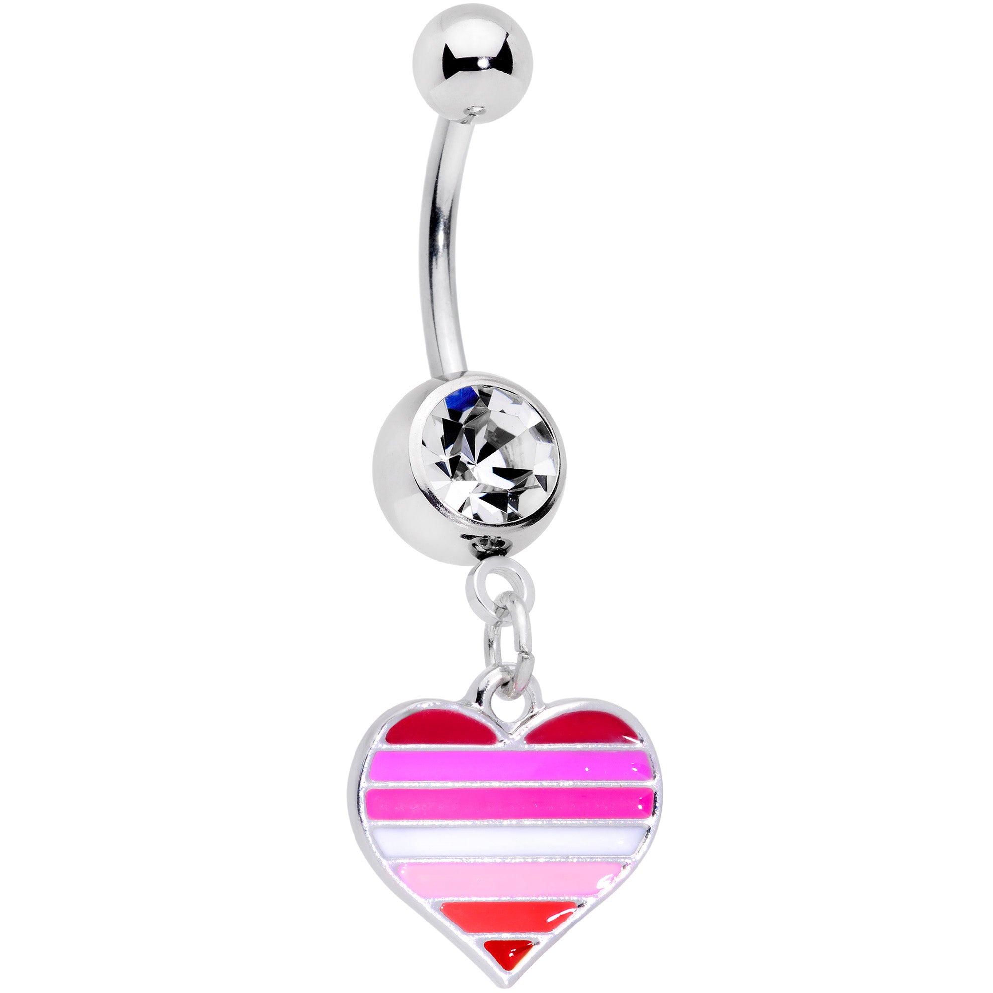 Clear Gem Lesbian Pride Heart Dangle Belly Ring